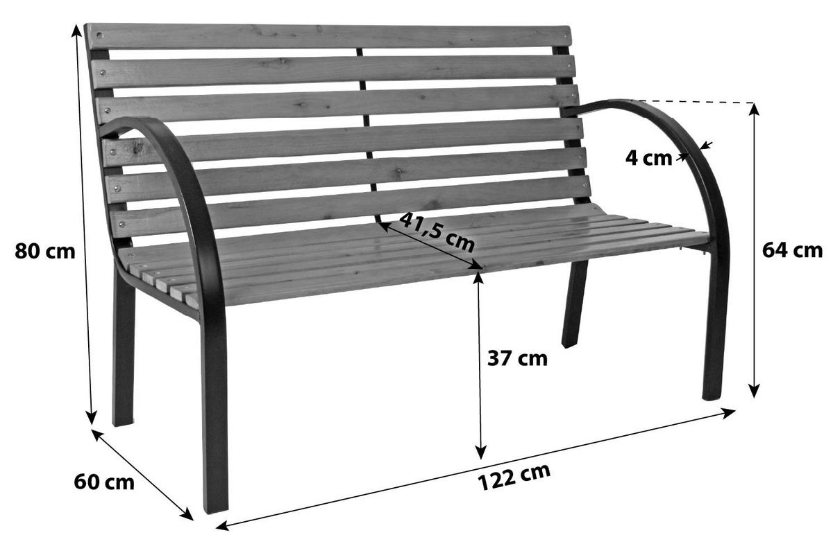 Gartenbank Holz Bellevue ca. 122x80x60 cm - Schwarz/Braun, Basics, Holz/Metall (122/80/60cm) - Gardenson