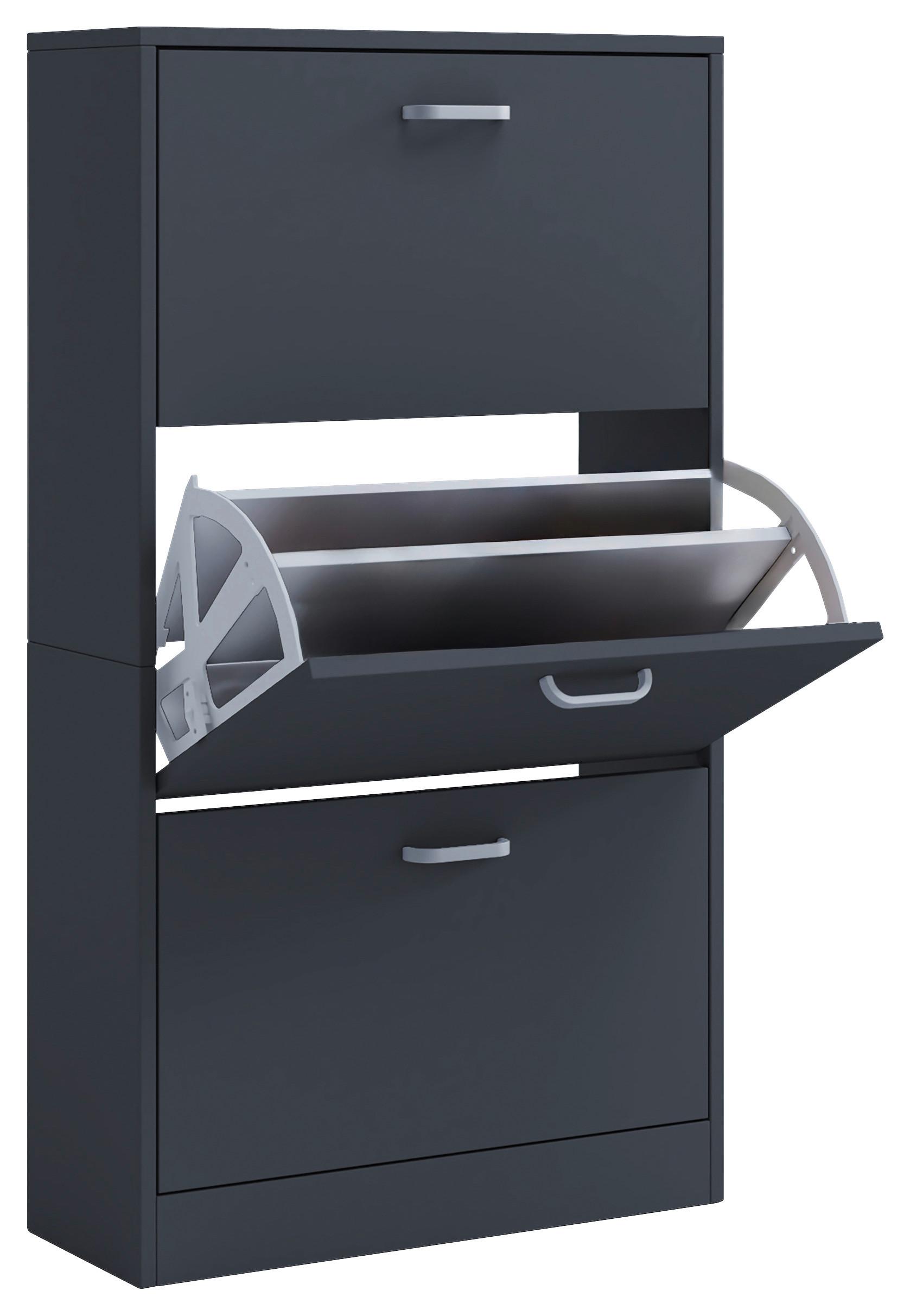 Schuhschrank Sipos L - Anthrazit/Silberfarben, Design, Holzwerkstoff/Kunststoff (59/105/22cm) - MID.YOU