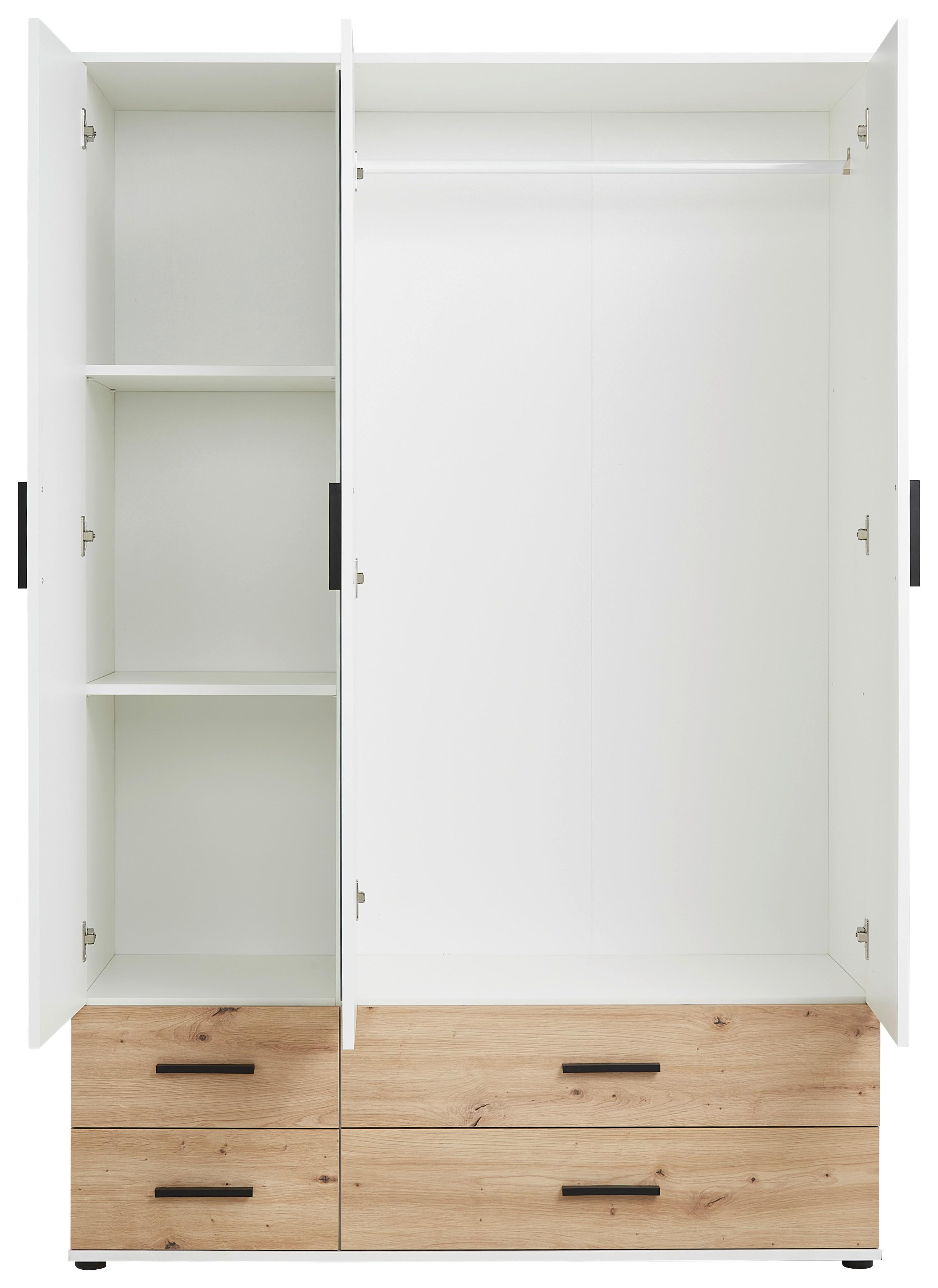 Kleiderschrank in Weiß/Eichefarben - Schwarz/Weiß, KONVENTIONELL, Holzwerkstoff/Kunststoff (127/188/52cm) - Mömax
