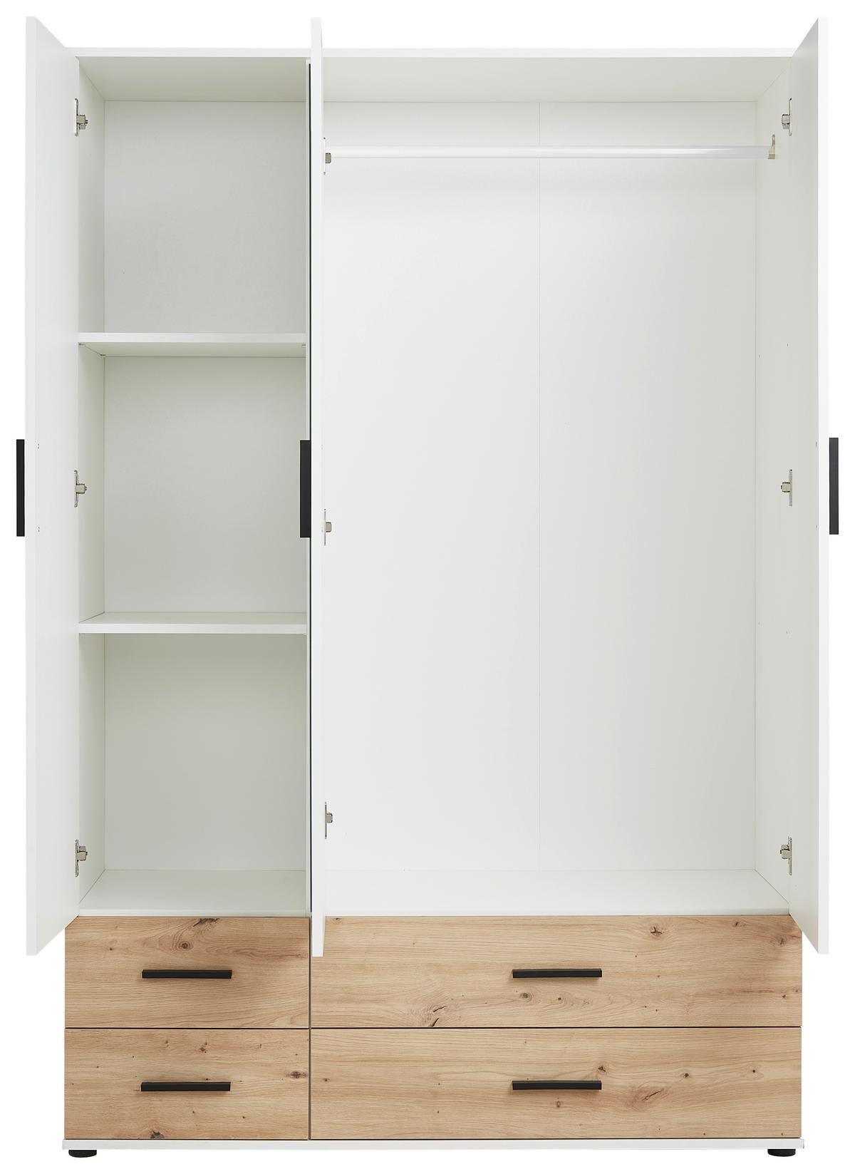 Kleiderschrank in Weiss/Eichefarben - Weiss/Schwarz, Konventionell, Holzwerkstoff/Kunststoff (127/188/52cm) - Mömax