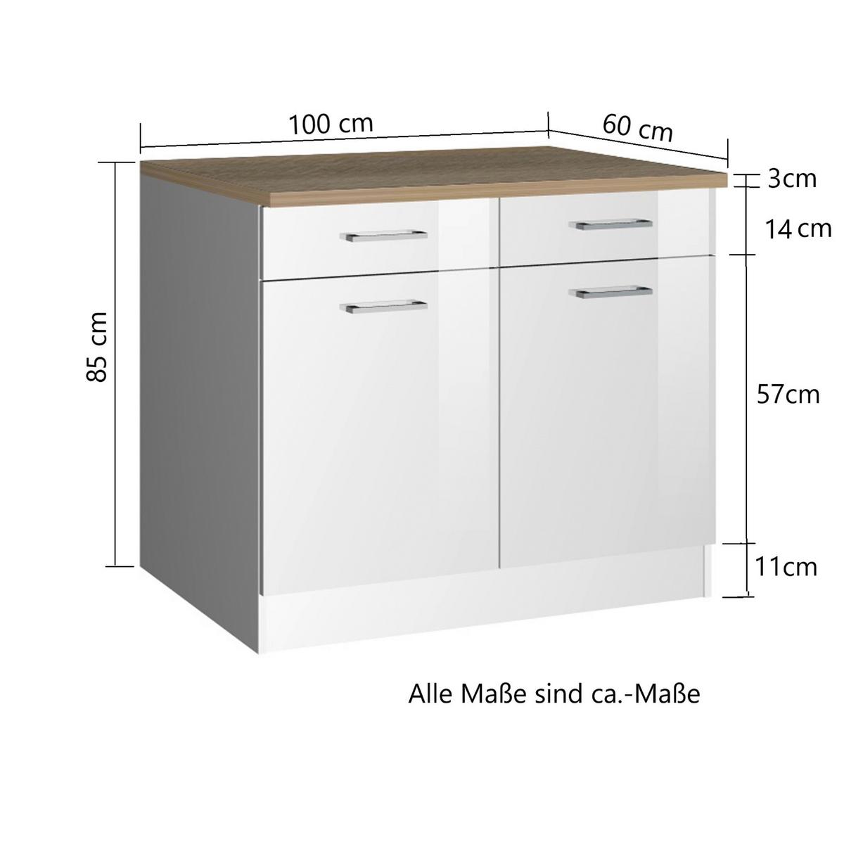 Küchenunterschrank Mailand Weiß Hochglanz - Weiß Hochglanz/Silberfarben, MODERN, Holzwerkstoff/Metall (100/85/60cm) - Held