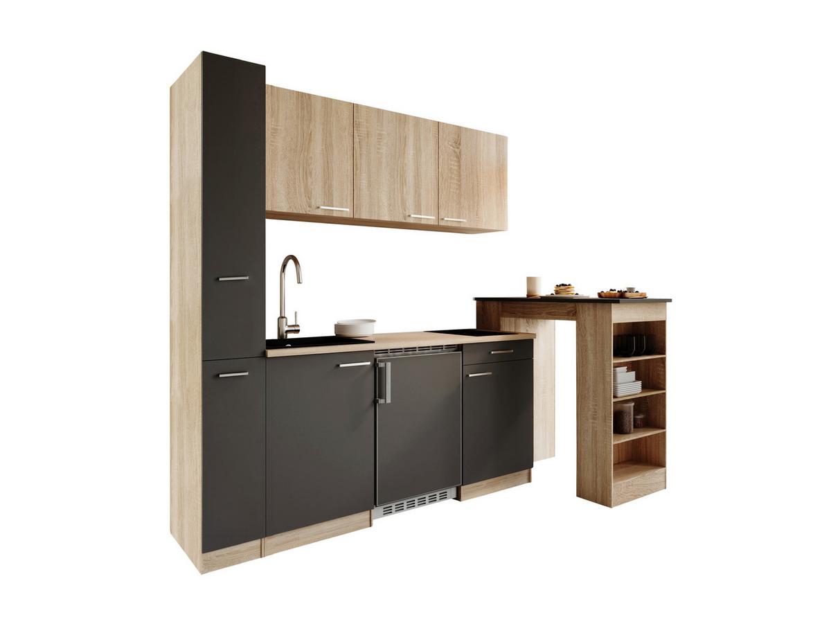 Küchenblock Ingrid m. Geräten Grau - Eichefarben/Alufarben, Design, Holzwerkstoff/Kunststoff (180cm) - Respekta