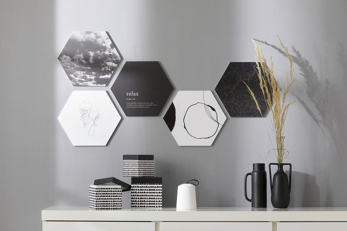 Képszett Hexagon - fekete/fehér, műanyag (30cm) - Modern Living