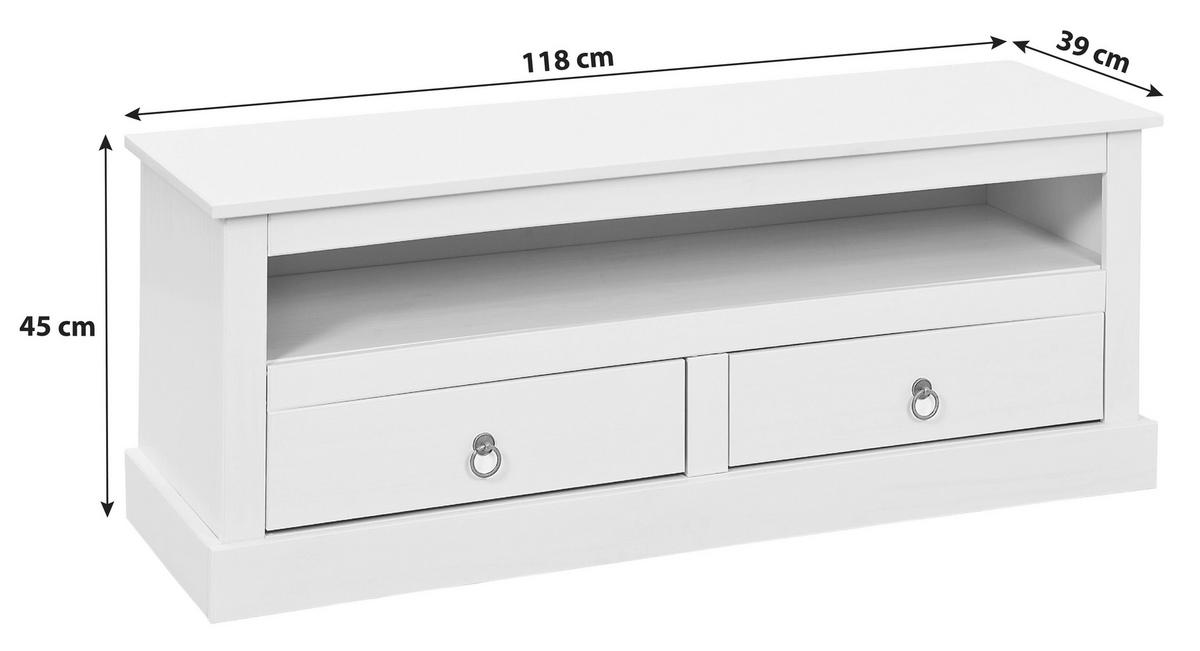 TV-Element Provence 3 ca. 118x45x39 cm Holz Weiß - Schwarz/Weiß, KONVENTIONELL, Holz/Metall (118/45/39cm) - MID.YOU