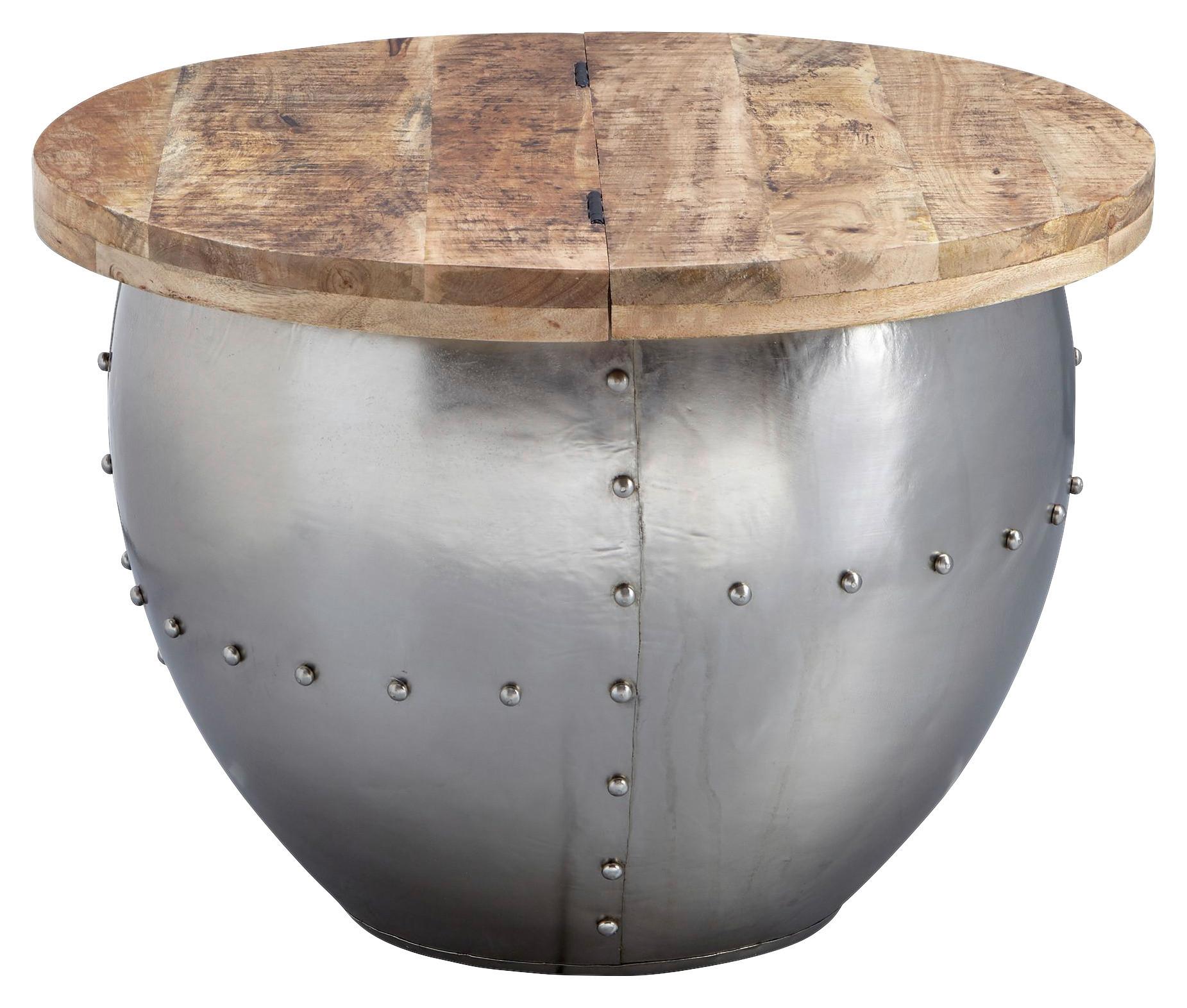 Klubska Miza Wohnling - srebrne barve/rjava, Moderno, kovina/les (60/60/43cm) - MID.YOU