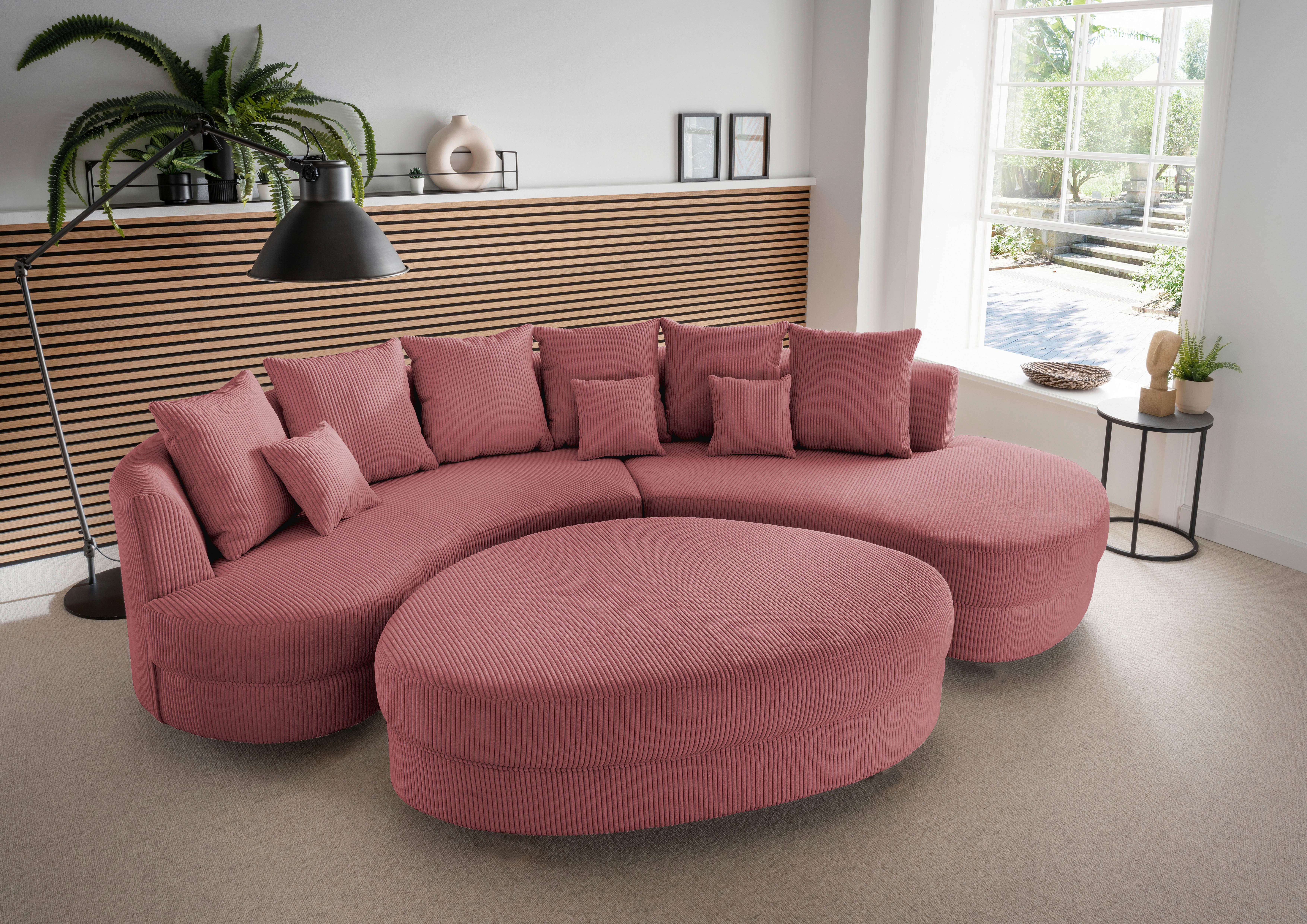 Wohnlandschaft Limoncello m. Hocker ca. 300x160 cm Koralle - Koralle/Schwarz, Design, Kunststoff/Textil (300/160cm) - Livetastic