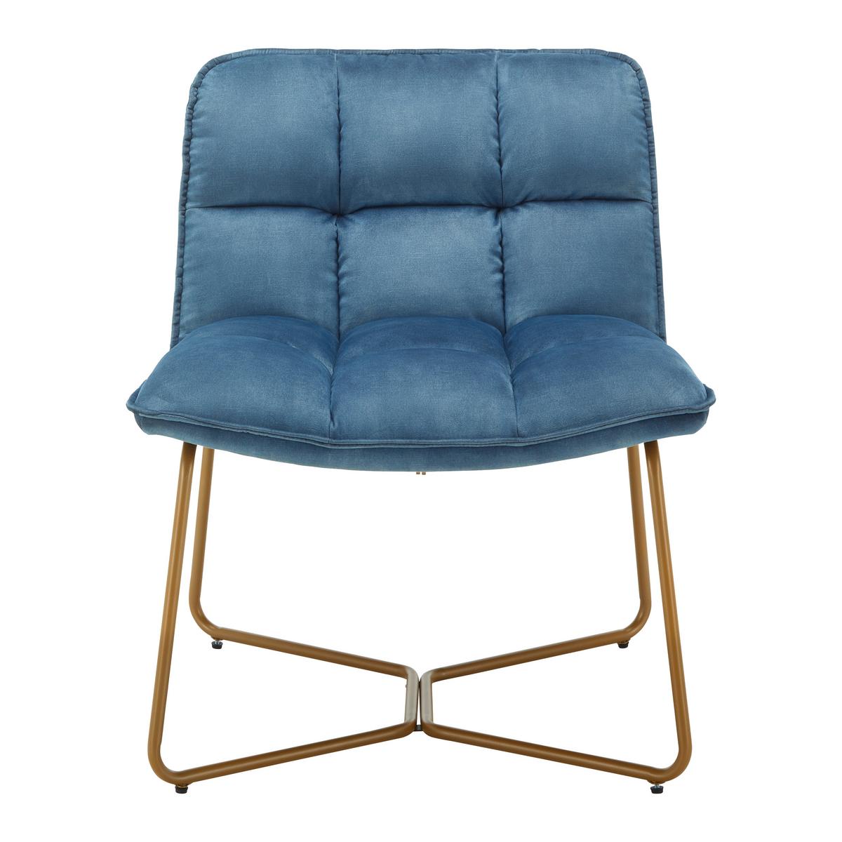 Sessel Rina Blau Samt Gepolstert - Blau/Goldfarben, MODERN, Holz/Textil (67/76,5/69,5cm) - Bessagi Home