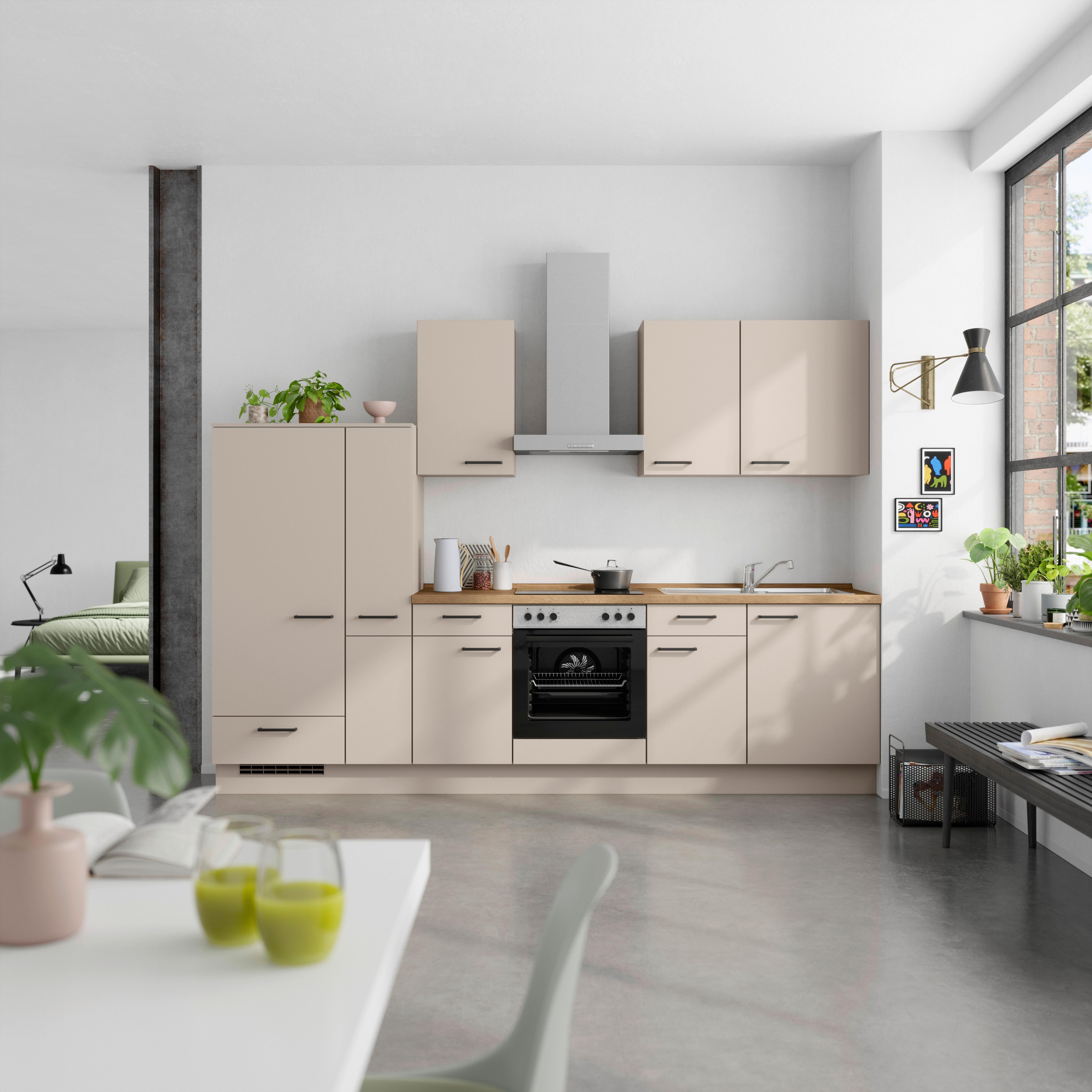 Küchenleerblock Easytouch Low o. Geräte Sandfarben - Sandfarben/Eichefarben, MODERN, Holzwerkstoff/Metall (300cm) - Nobilia