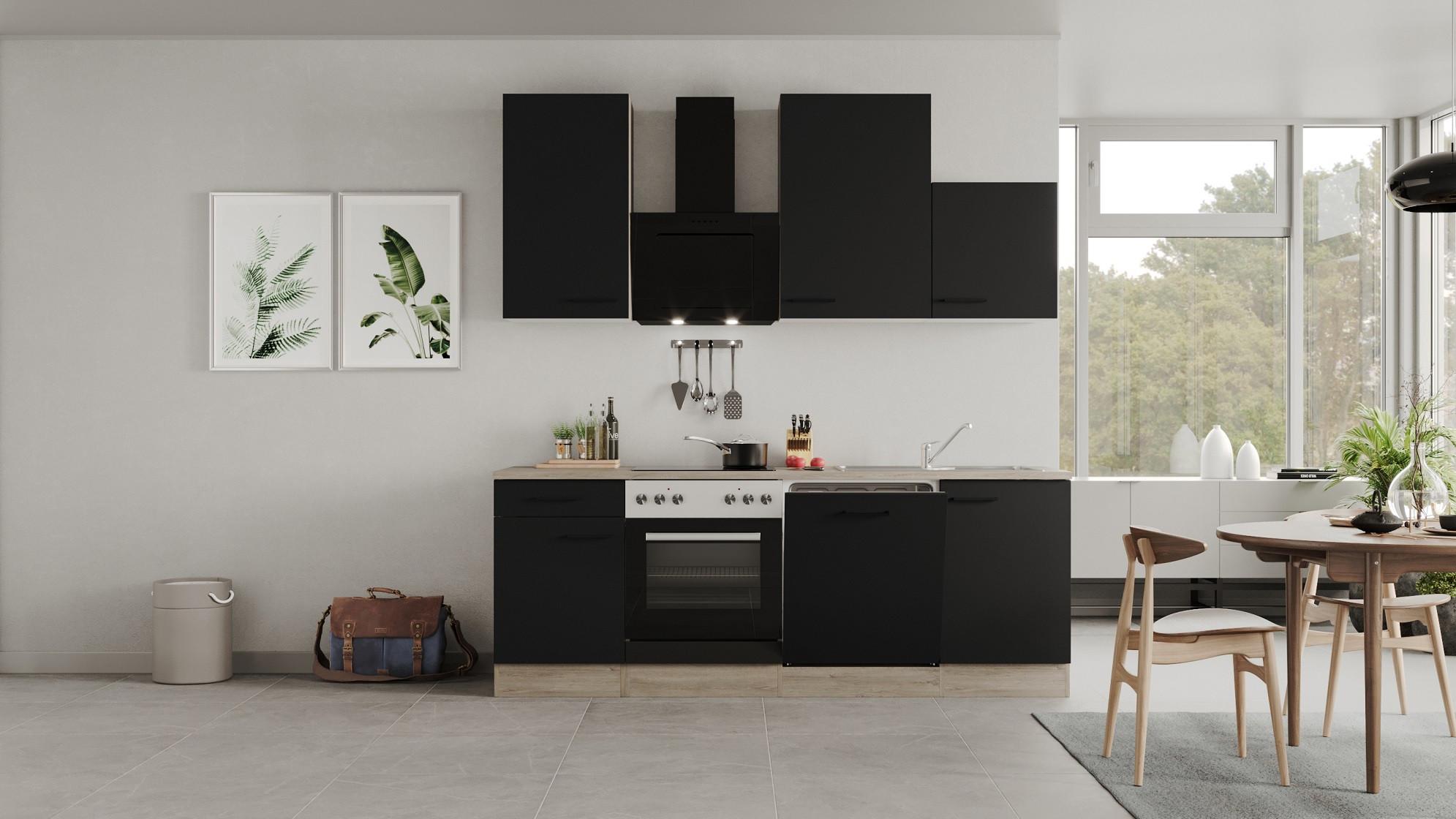 Kuhinjski Blok Capri, Črna, Hrast - črna/barve hrasta, Moderno, kovina/leseni material (220cm) - FlexWell