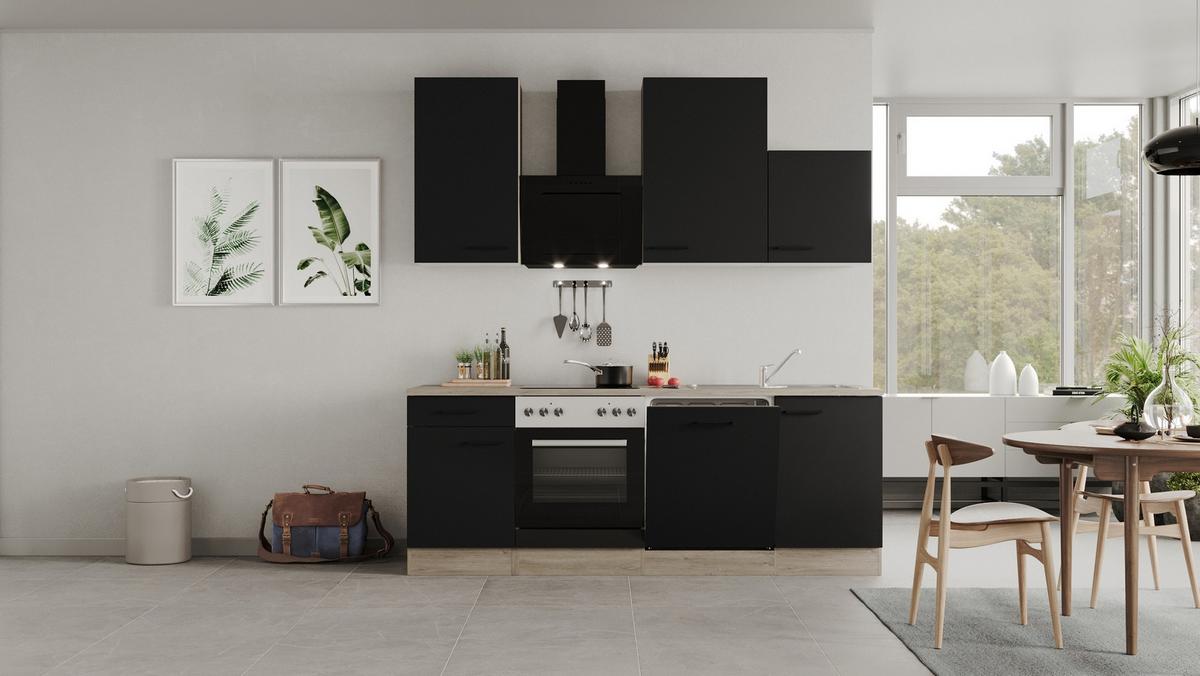 Kuhinjski Blok Capri, Črna, Hrast - črna/barve hrasta, Moderno, kovina/leseni material (220cm) - FlexWell