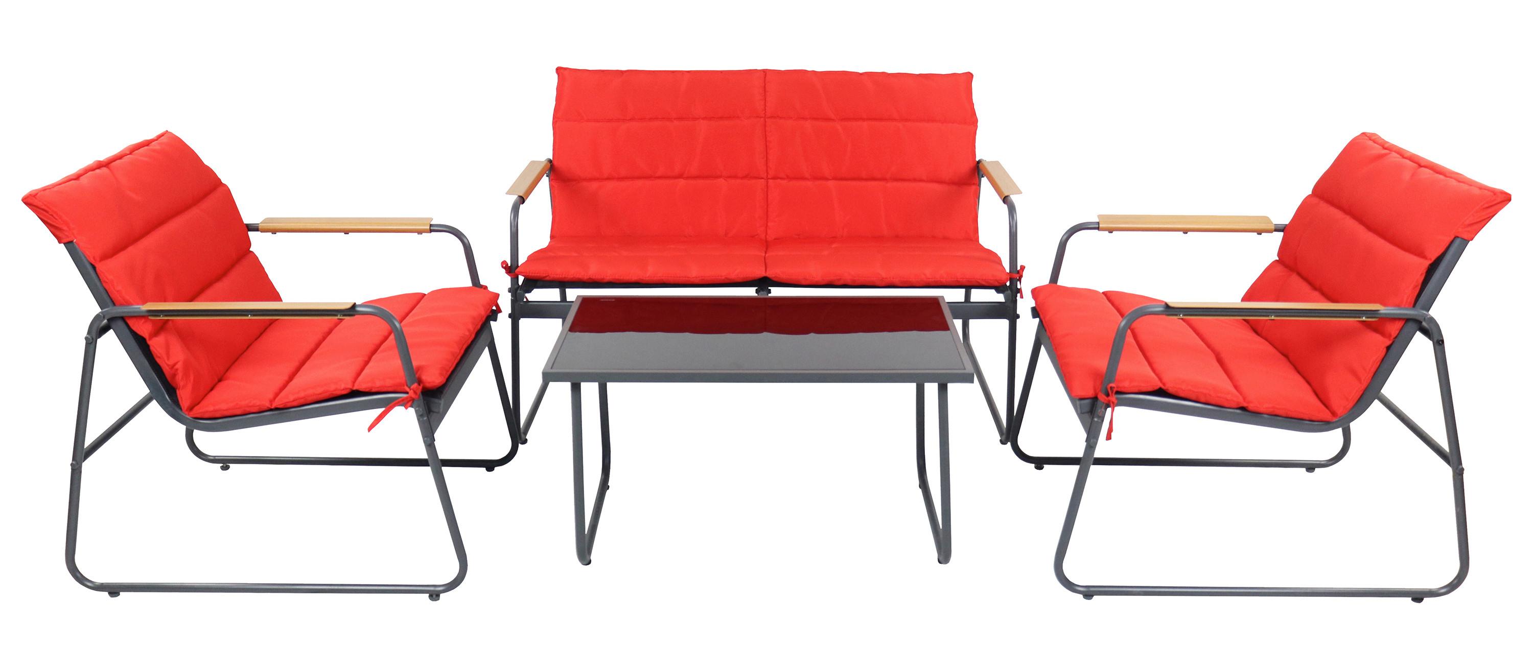 LOUNGEGARNITUR LEXILA 920576 4-TLG - Anthrazit/Rot, Modern, Glas/Kunststoff - Gardenson