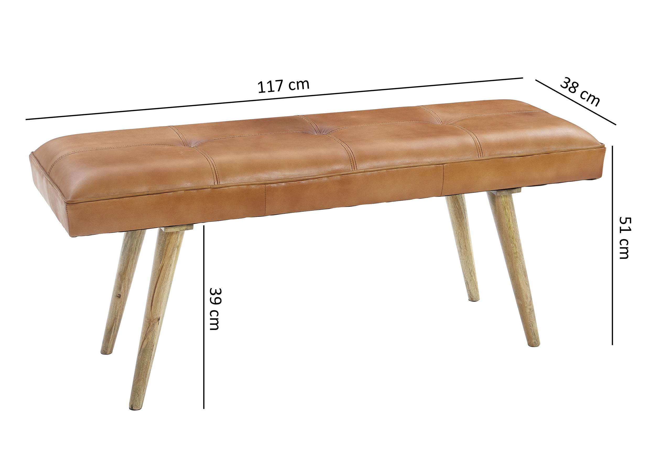 Sitzbank "Salim", braun - Braun, Natur, Leder/Holz (117/51/38cm) - MID.YOU