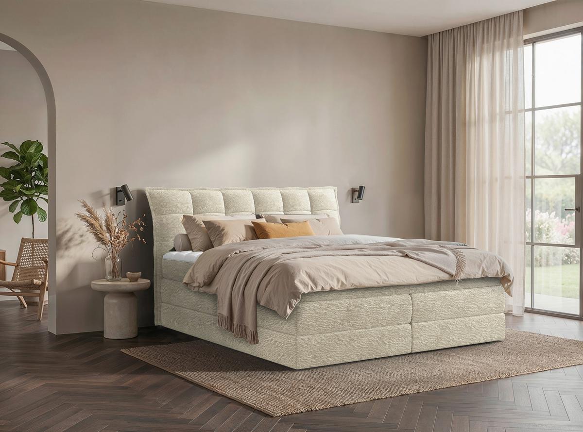 Boxspringbett Aureno Beige ca. 180x220cm H3/H4 - Beige/Schwarz, KONVENTIONELL, Holz/Holzwerkstoff (180/220cm) - Premium Living