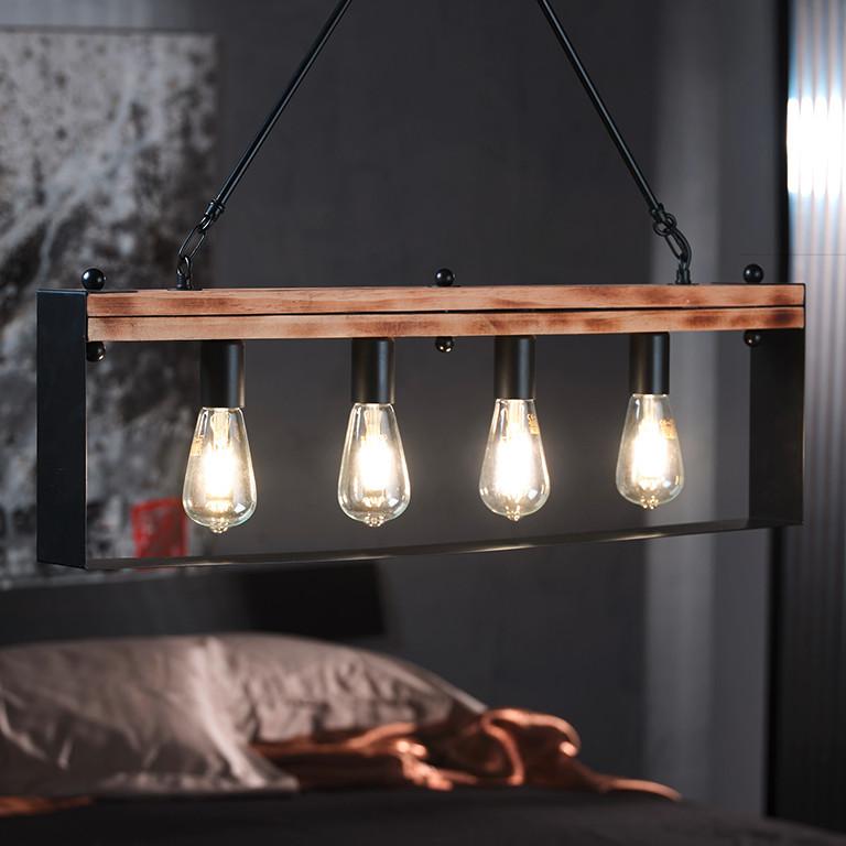 Hängeleuchte Susan Braun/Schwarz max. 22 Watt - Schwarz/Braun, Natur, Holz/Metall (80/8/100cm)