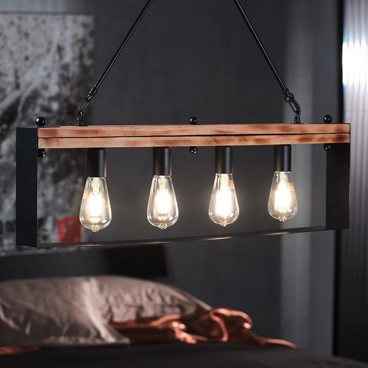 Hängeleuchte Susan Braun/Schwarz max. 22 Watt - Schwarz/Braun, Natur, Holz/Metall (80/8/100cm)