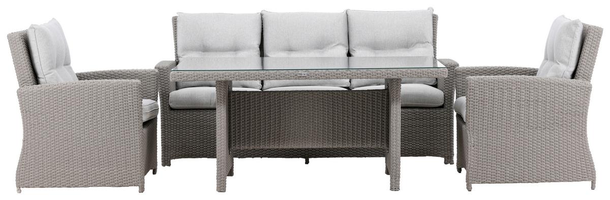 Dining-Loungeset Brentwood Grau, Kunststoffgeflecht - Grau, KONVENTIONELL, Glas/Kunststoff - Gardenson