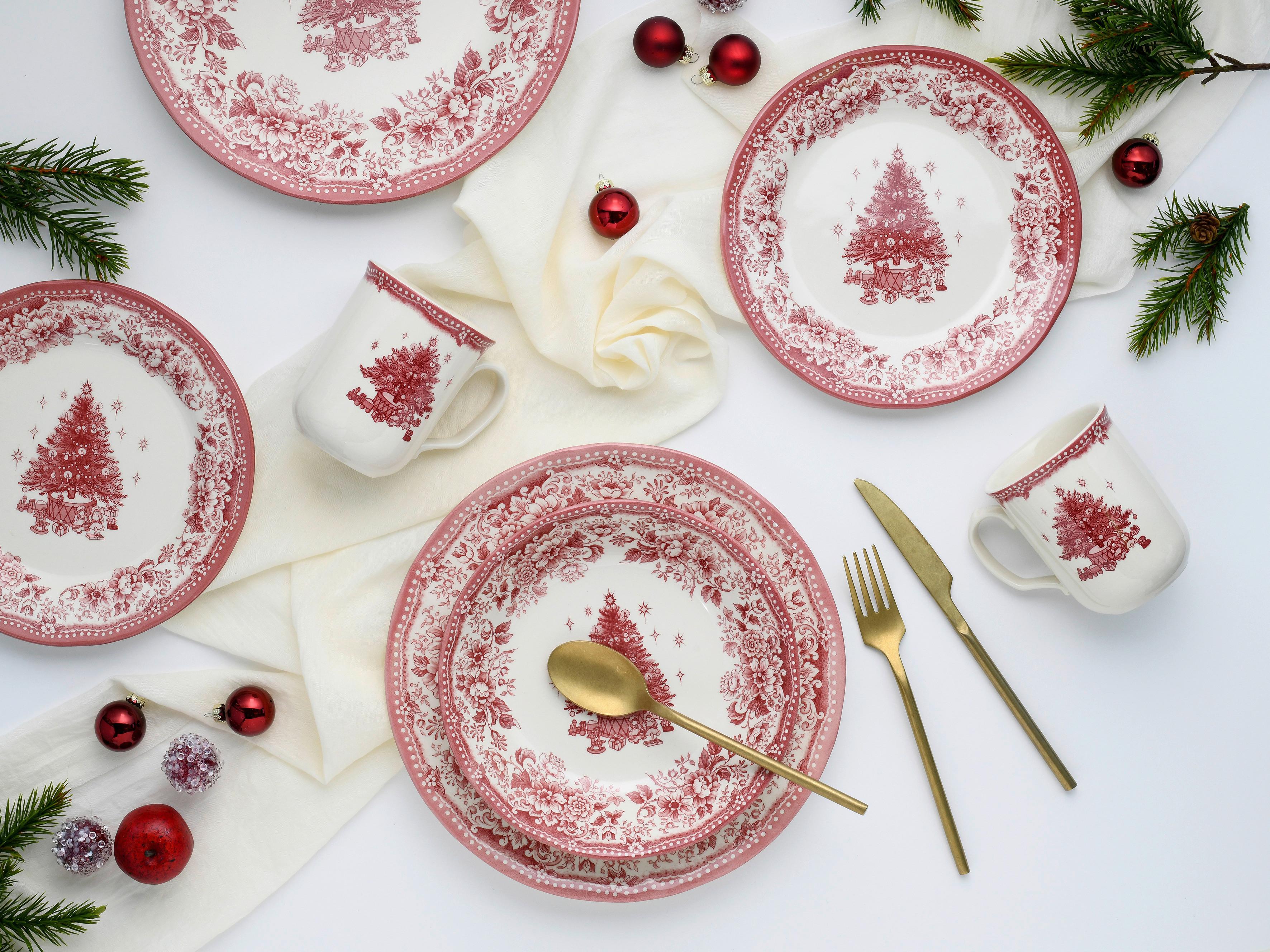 Kombinirani Servis Christmas Tree, 16-Delni - rdeča, Basics, keramika - Creatable