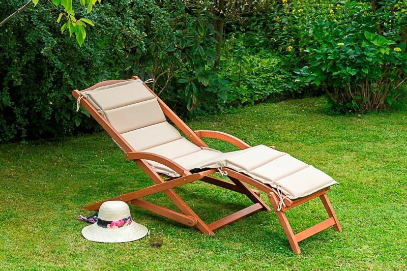 Bäderliege Copa Cabana klappbar Echtholz/Grün/Beige - Eukalyptusholzfarben/Beige, KONVENTIONELL, Holz/Textil (69/69/158cm) - Gardenson