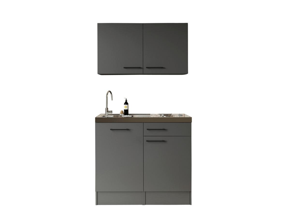 Miniküche Oliver m. Gerät ca. 100cm Grau - Schwarz/Grau, Trend, Holzwerkstoff/Metall (100cm) - Respekta