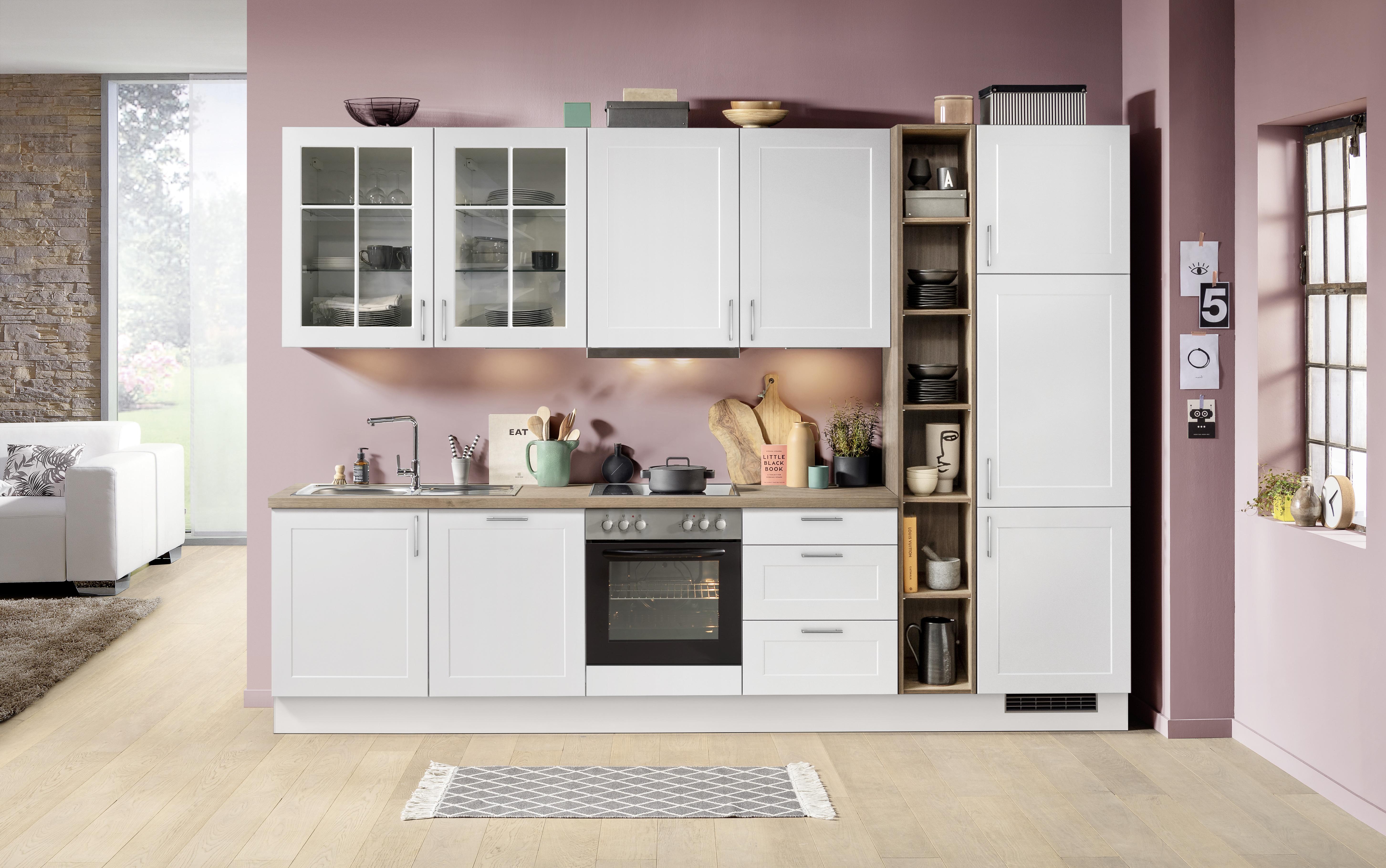 Bucătărie standard IP 4250 - alb, Basics, material pe bază de lemn (330cm) - Impuls