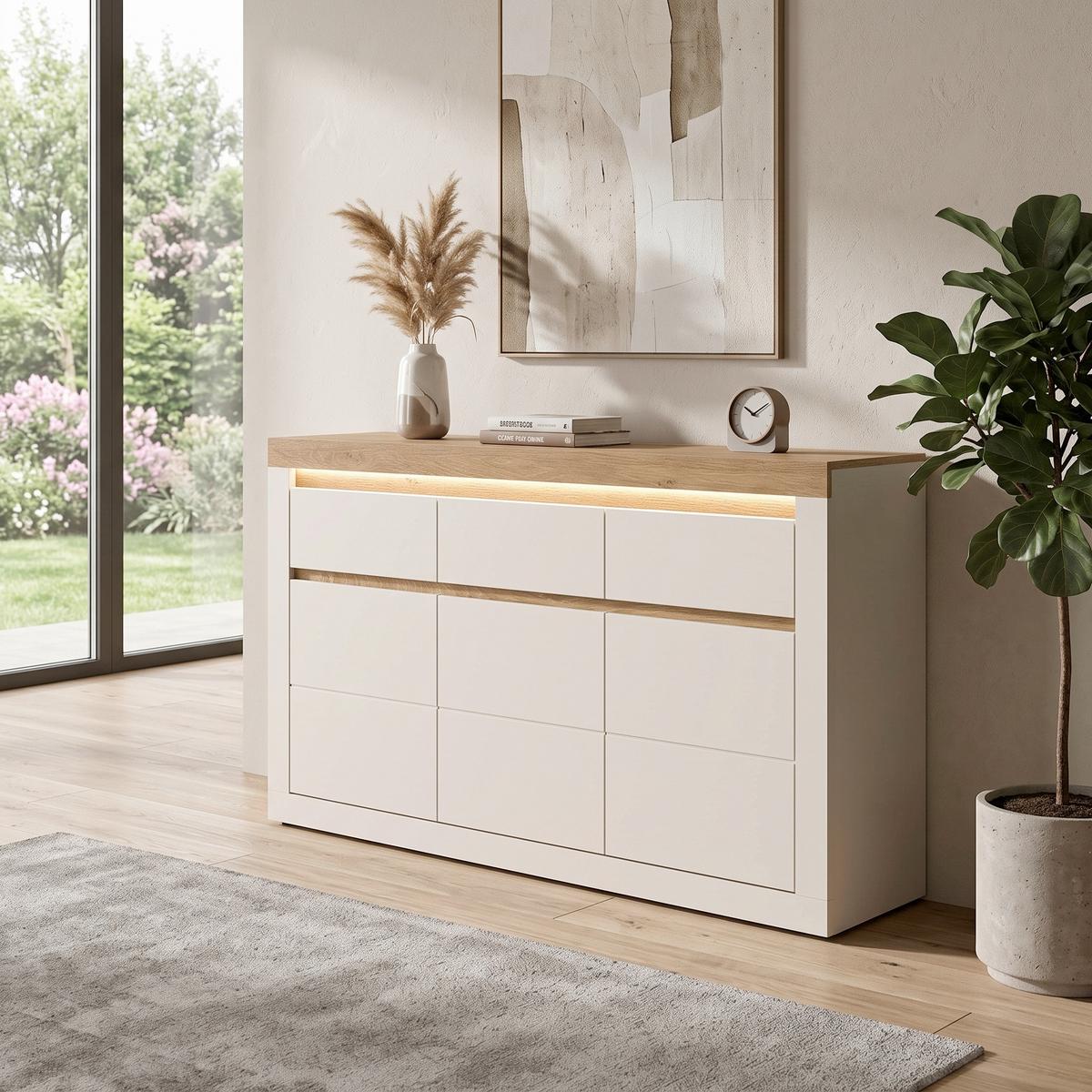 Komoda Naxxar, Barva Hrasta, Kašmir, Osvetlitev - kašmir/barve hrasta, Trend, umetna masa/leseni material (149/89,3/39,6cm) - Modern Living