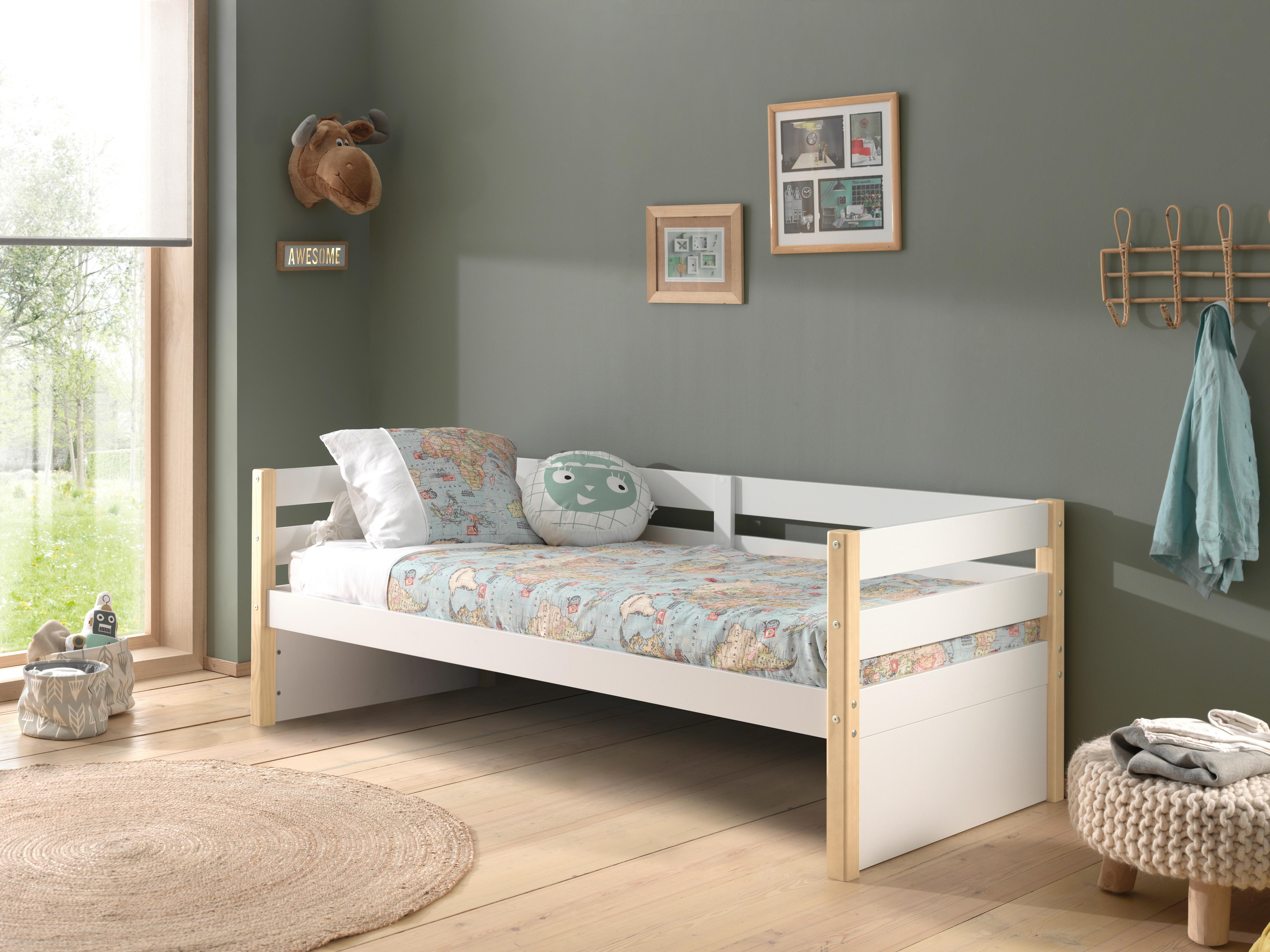 Bett Holz Margrit ca. 90x200 cm Weiß - Weiß/Kieferfarben, MODERN, Holz/Holzwerkstoff (90/200cm) - MID.YOU