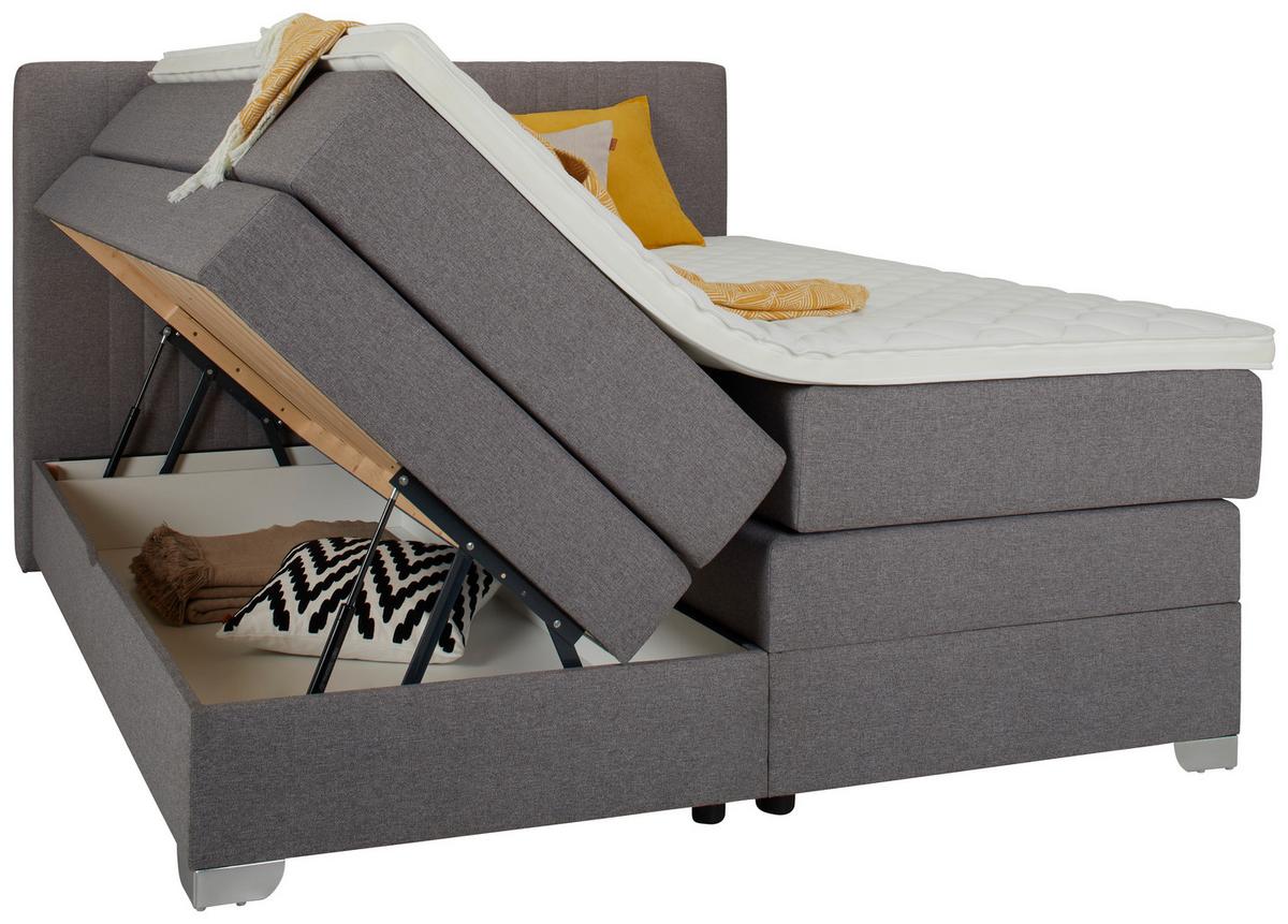 Boxspringbett Plura Grau ca. 180x200cm - Chromfarben/Grau, KONVENTIONELL, Holz/Holzwerkstoff (180/200cm) - Mömax