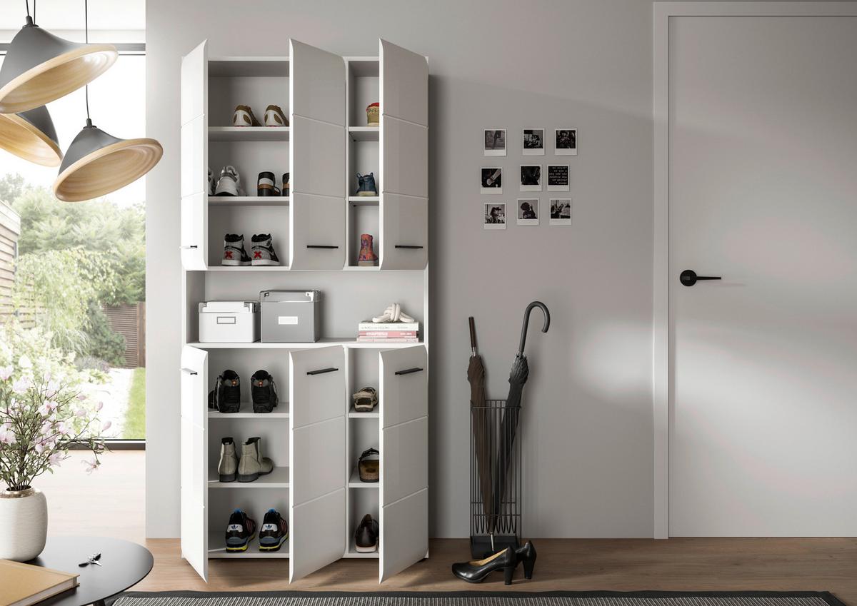 Hochschrank Ice ca. 90x185x30 cm Weiß - Weiß Hochglanz/Silberfarben, MODERN, Holzwerkstoff/Kunststoff (90/185/30cm) - MID.YOU