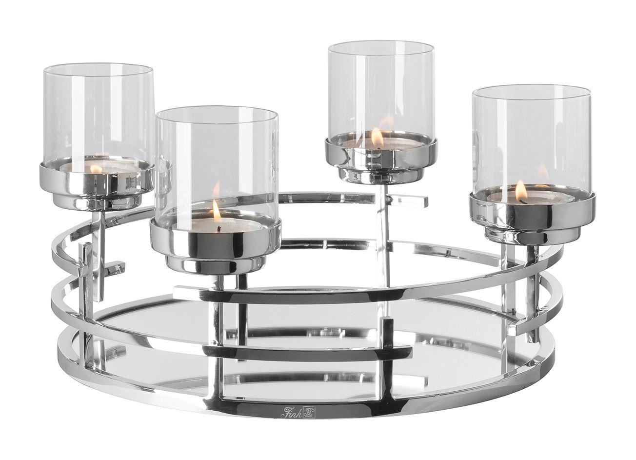 ŚWIECZNIK 145222 - kolor srebrny, Basics, metal/szkło (42/19,5cm) - Fink