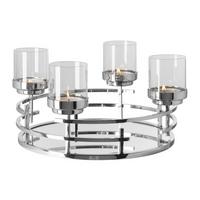 ŚWIECZNIK 145222 - kolor srebrny, Basics, metal/szkło (42/19,5cm) - Fink