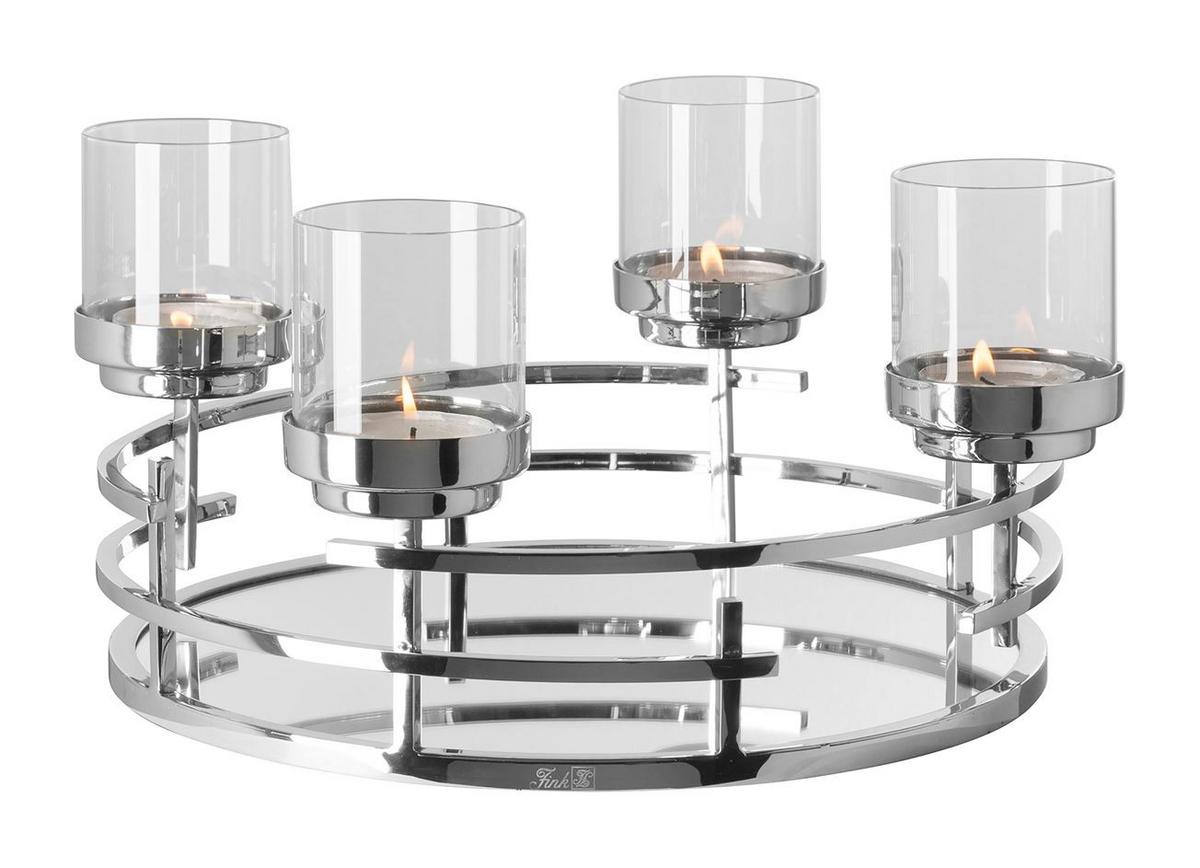 ŚWIECZNIK 145222 - kolor srebrny, Basics, metal/szkło (42/19,5cm) - Fink