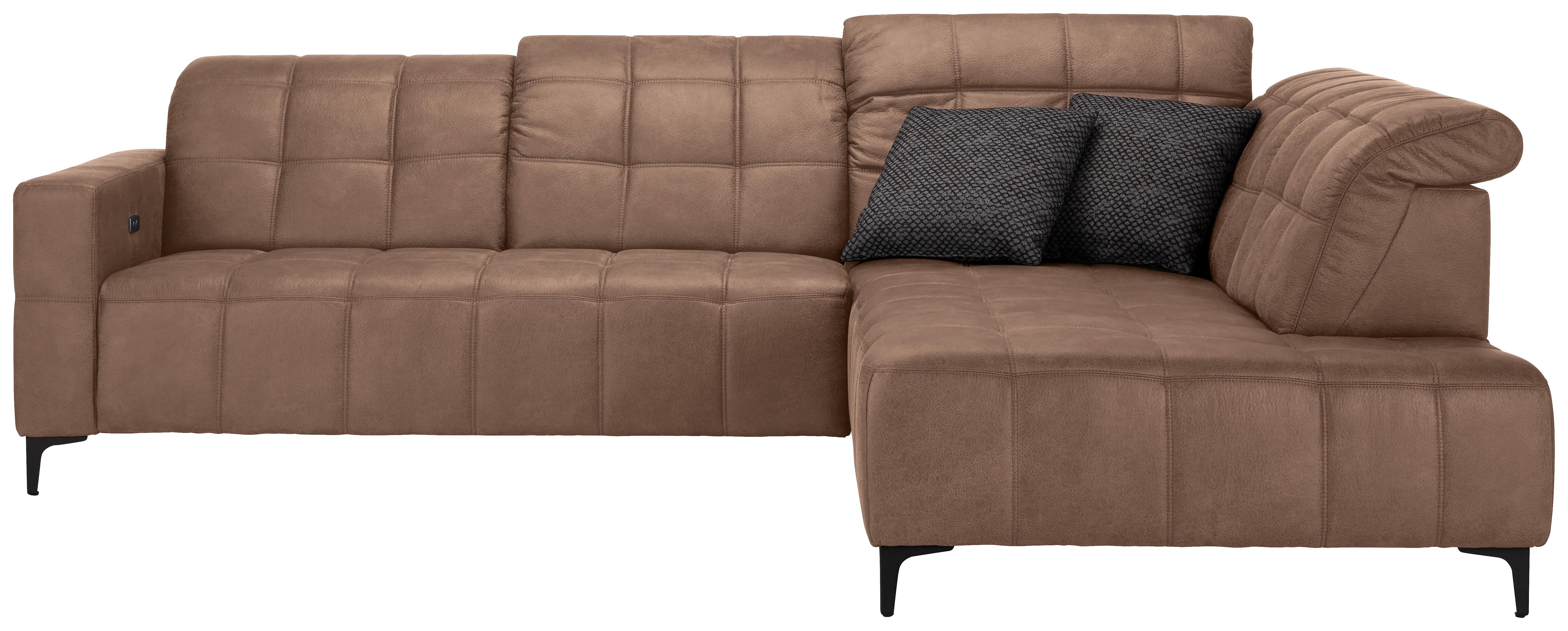 Ecksofa Panama rechts Terracotta - Terracotta/Schwarz, KONVENTIONELL, Textil/Metall (304/89-102/216cm) - Premium Living