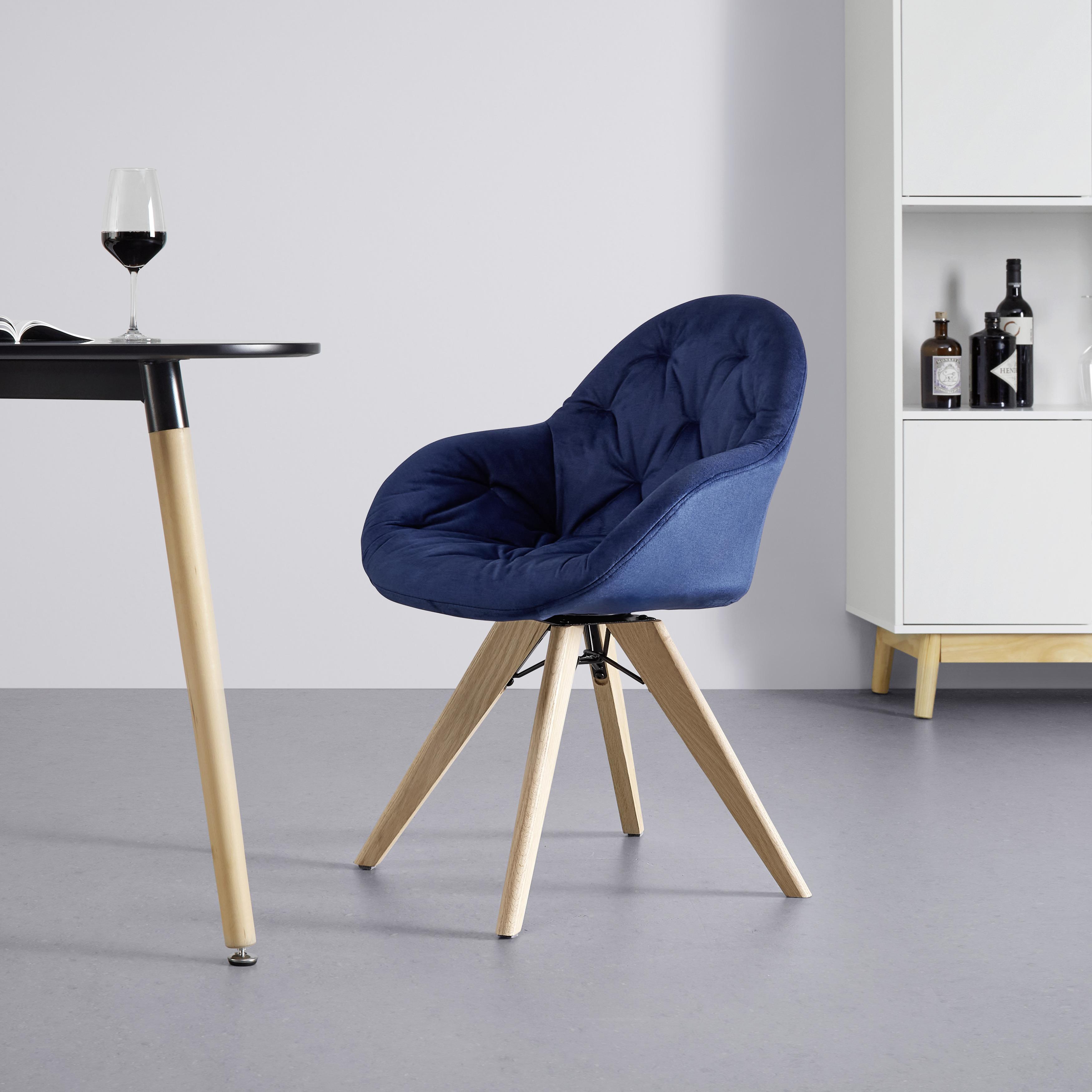 Armlehnstuhl "Lore" drehbar, blau, Echtholz Beine - Blau/Naturfarben, MODERN, Holz/Textil (59/84/60cm) - Bessagi Home