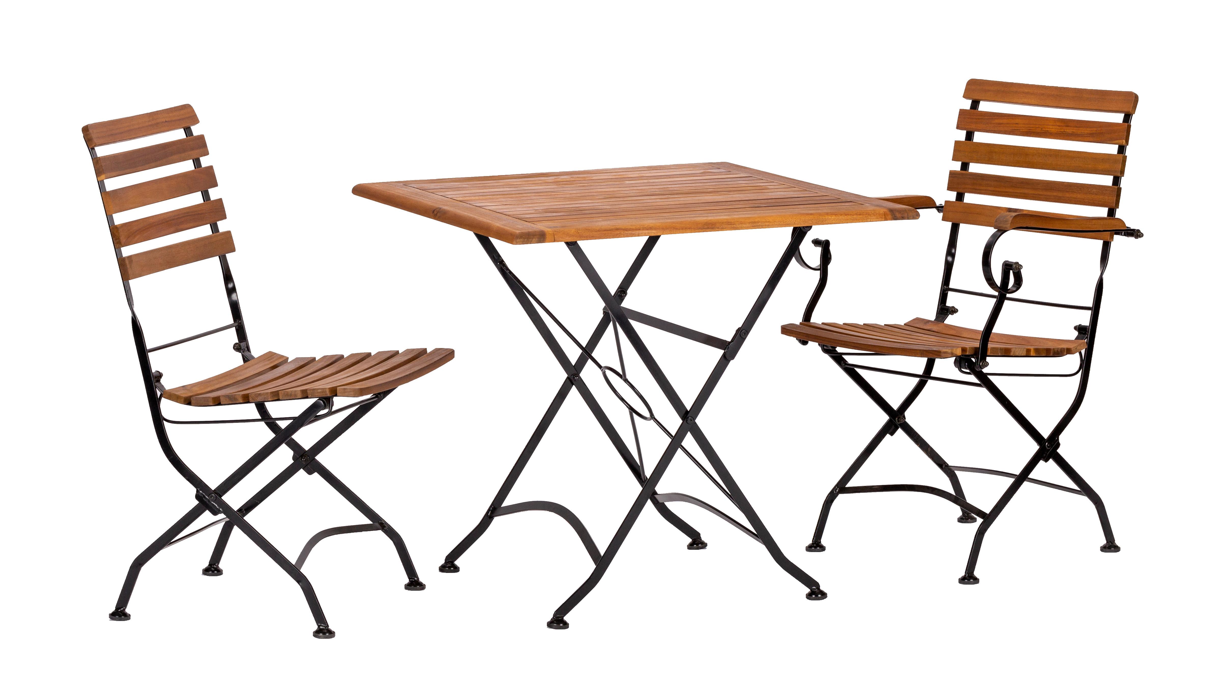 Gartengarnitur Lindau Akazie Echtholz/Metall 3-tlg. - Anthrazit/Akaziefarben, Basics, Holz/Metall (80/75/80cm) - Gardenson