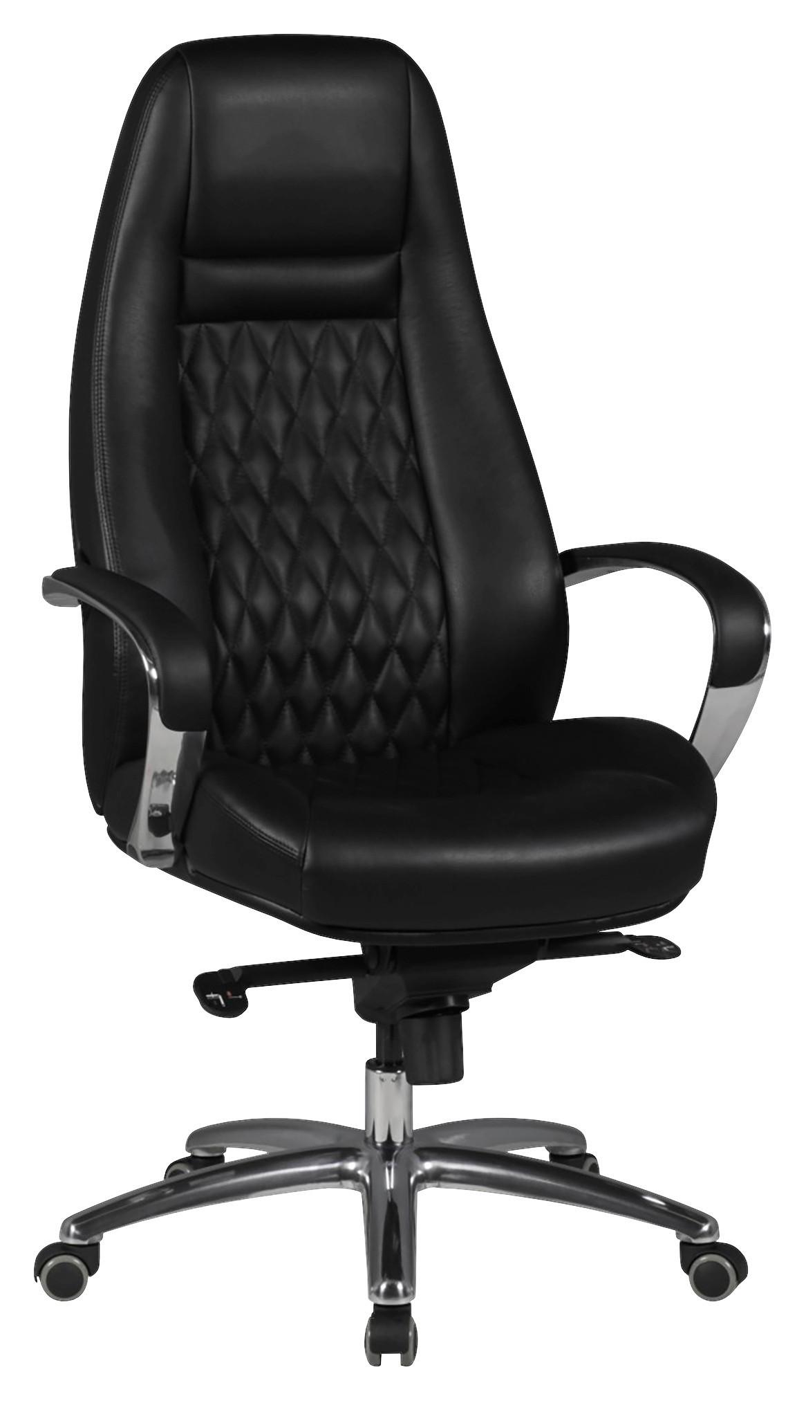 Chefsessel Austin Schwarz ca. 68x130x68cm - Schwarz/Alufarben, MODERN, Leder/Kunststoff (68/130/68cm) - MID.YOU