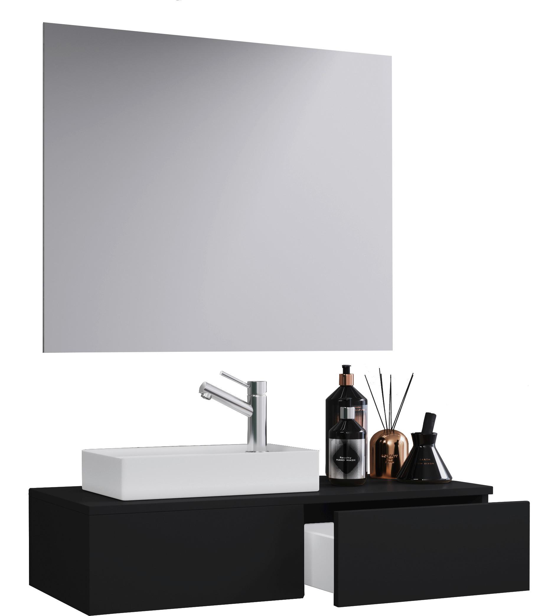 Kopalnica Gudas, Črna - črna/bela, Moderno, leseni material/keramika (85cm) - MID.YOU