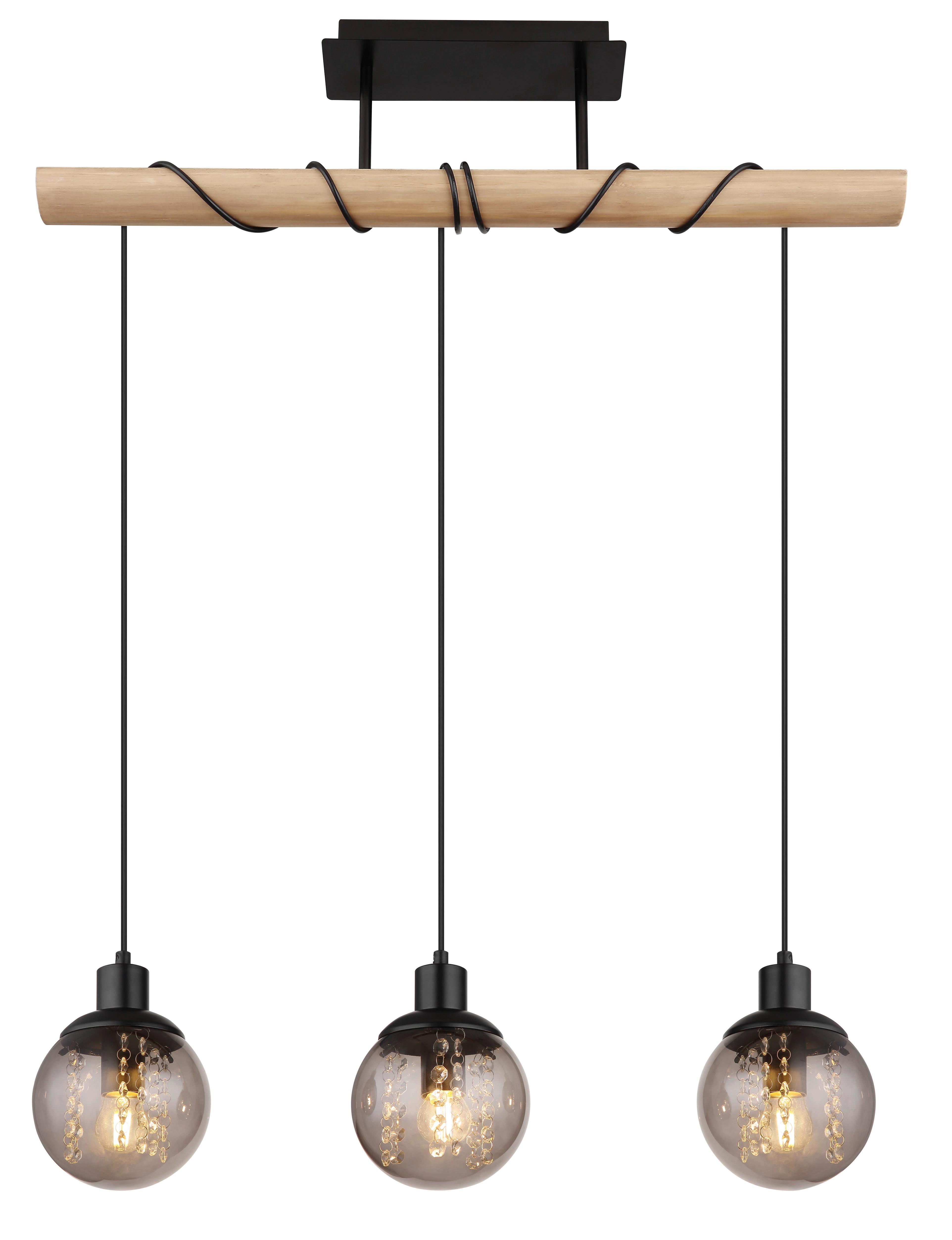Hängeleuchte Richard Naturfarben max. 25 Watt - Klar/Schwarz, Natur, Glas/Holz (78/15/120cm) - Globo