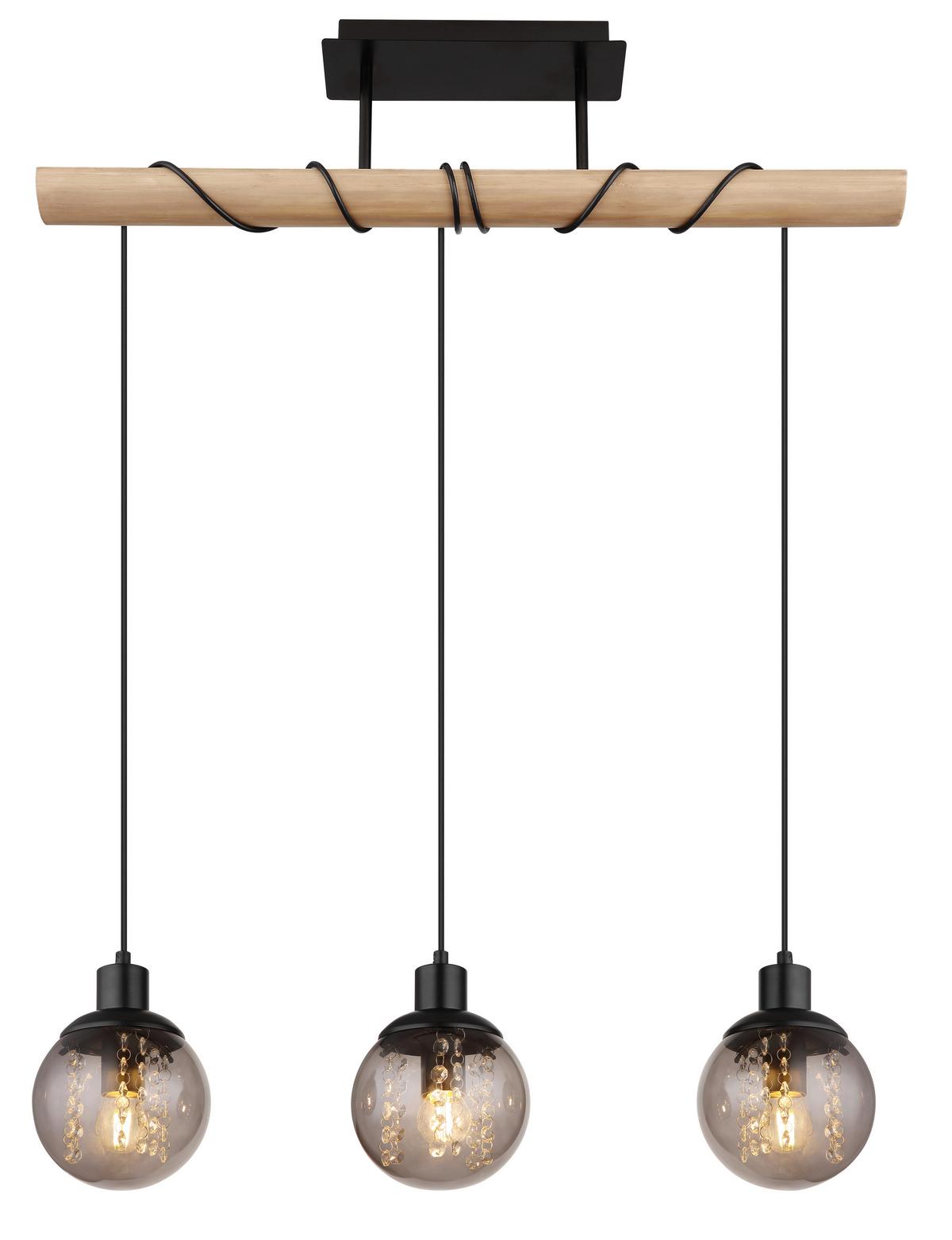 Hängeleuchte Richard Naturfarben max. 25 Watt - Klar/Schwarz, Natur, Glas/Holz (78/15/120cm) - Globo