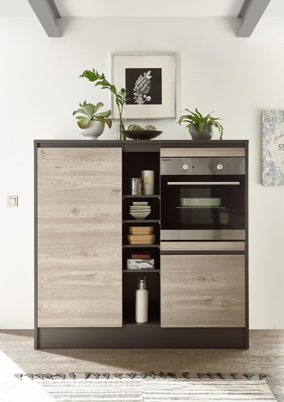 MEBLE KUCHENNE BEZ SPRZĘTÓW LESS 4 - kolor dębowy/antracytowy, Modern, materiał drewnopochodny (210/150cm) - Carryhome