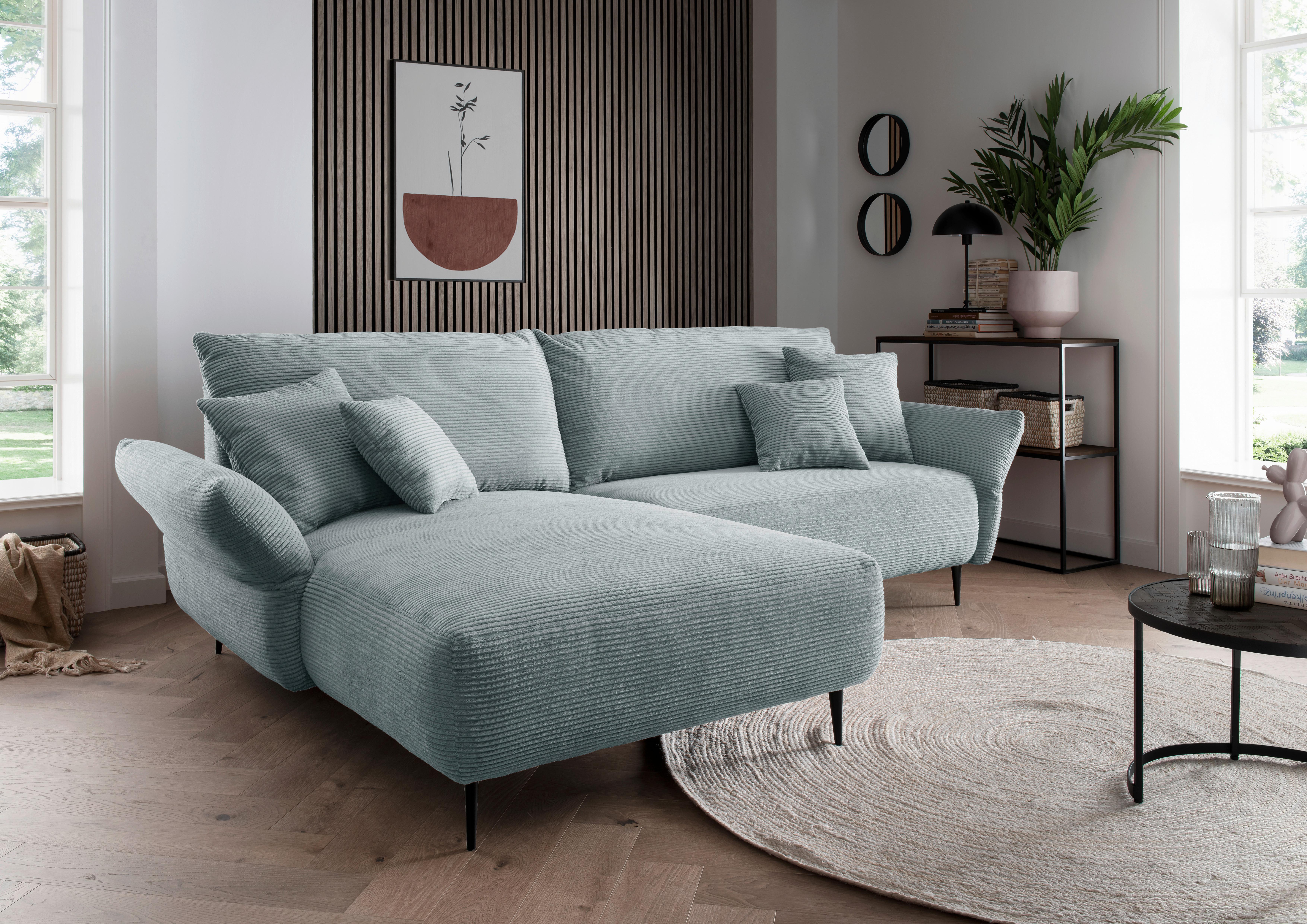 Wohnlandschaft Vanilla Hellblau Cord - Schwarz/Hellblau, Design, Textil/Metall (178/264-302cm) - Livetastic