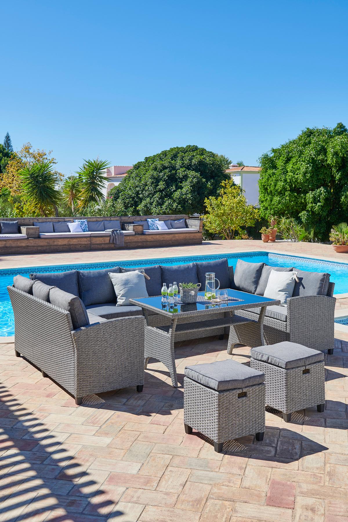 Lounge Garnitura Athena, Siva, Videz Ratana, 6-Delno - siva/črna, Moderno, kovina/umetna masa