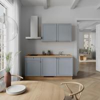 Küchenblock Frame Low m. Geräten Blaugrau - Edelstahlfarben/Eichefarben, MODERN, Holzwerkstoff/Metall (180cm) - Nobilia