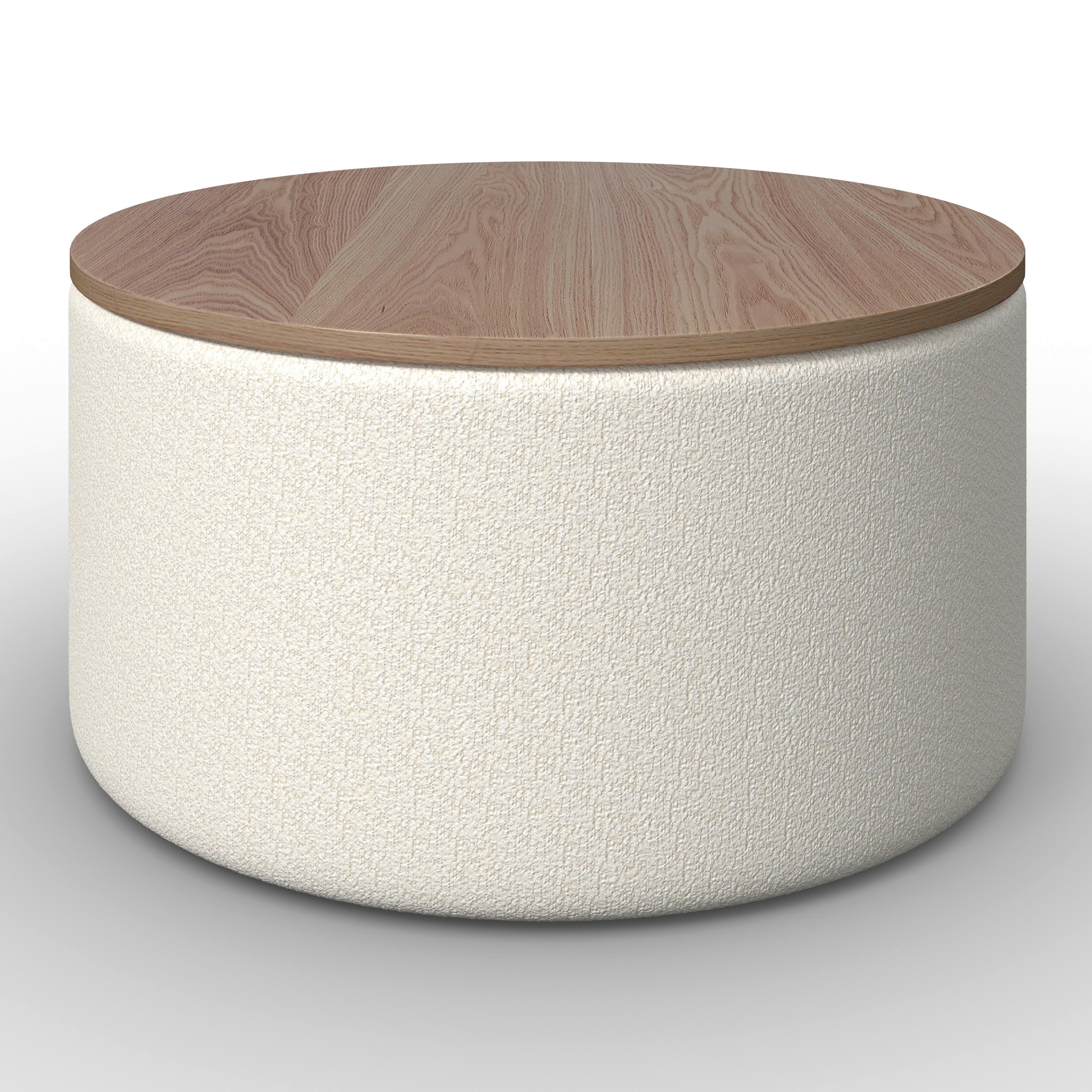 Couchtisch Elliot Weiß Bouclé mit Stauraum rund - Naturfarben/Weiß, MODERN, Holz/Holzwerkstoff (70/70/35cm) - Bessagi Home