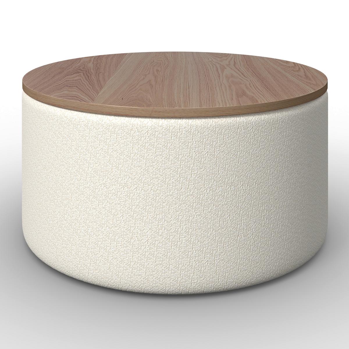 Couchtisch Elliot Weiß Bouclé mit Stauraum rund - Naturfarben/Weiß, MODERN, Holz/Holzwerkstoff (70/70/35cm) - Bessagi Home