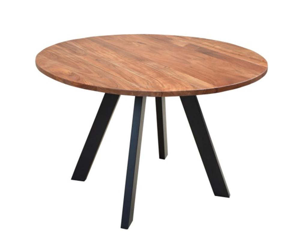 Esstisch Tara Akazie Echtholz rund D: ca. 120 cm - Schwarz/Akaziefarben, MODERN, Holz/Metall (120/120/76cm) - MID.YOU