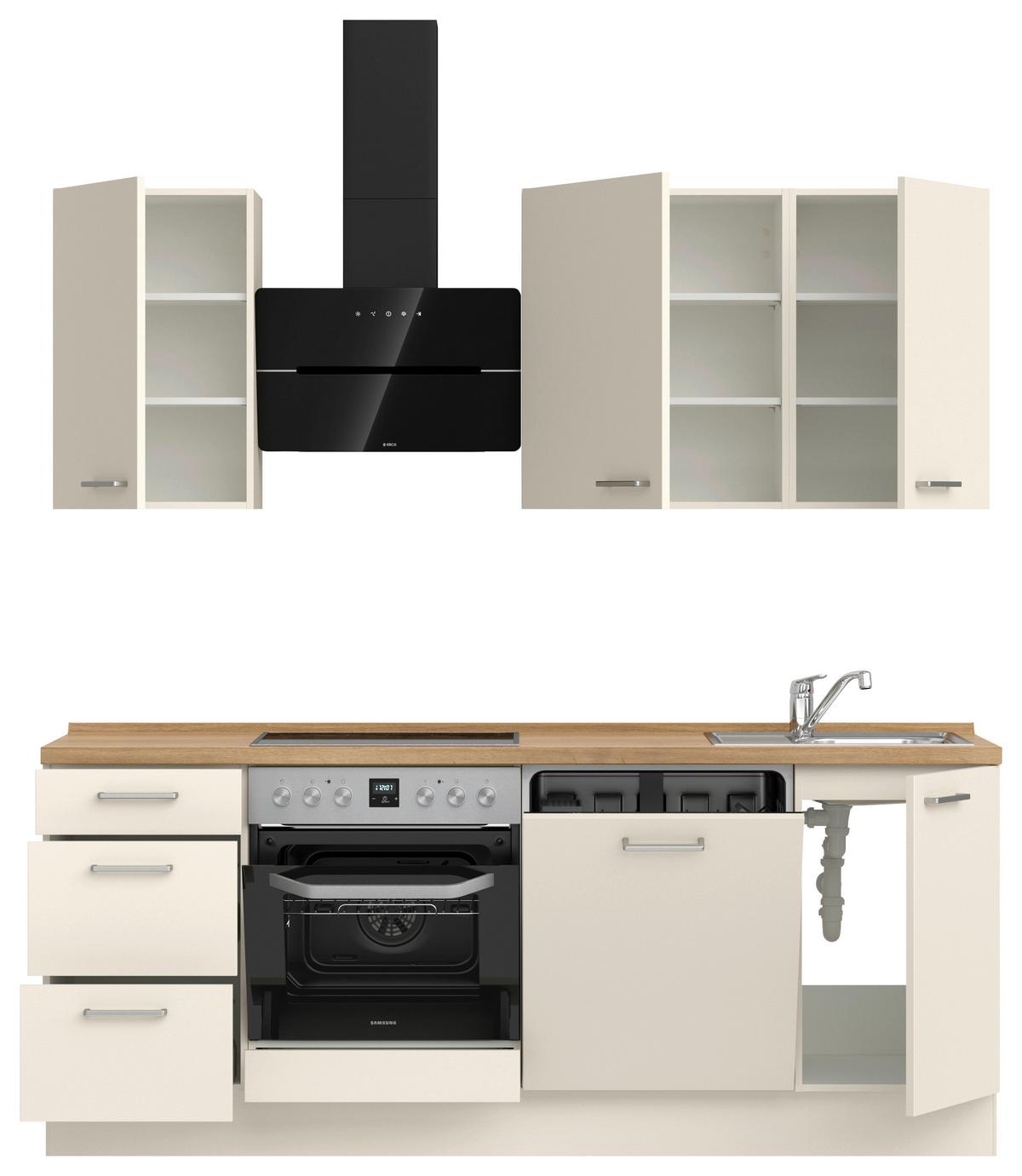 Küchenblock Touch High m. Geräten Magnolie - Edelstahlfarben/Eichefarben, MODERN, Holzwerkstoff/Metall (210cm) - Nobilia