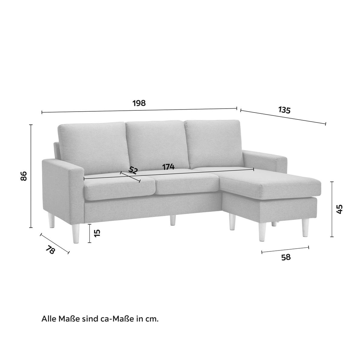 Wohnlandschaft Noemie Blau Webstoff - Blau/Naturfarben, MODERN, Holz/Textil (198/86/135cm) - Bessagi Home