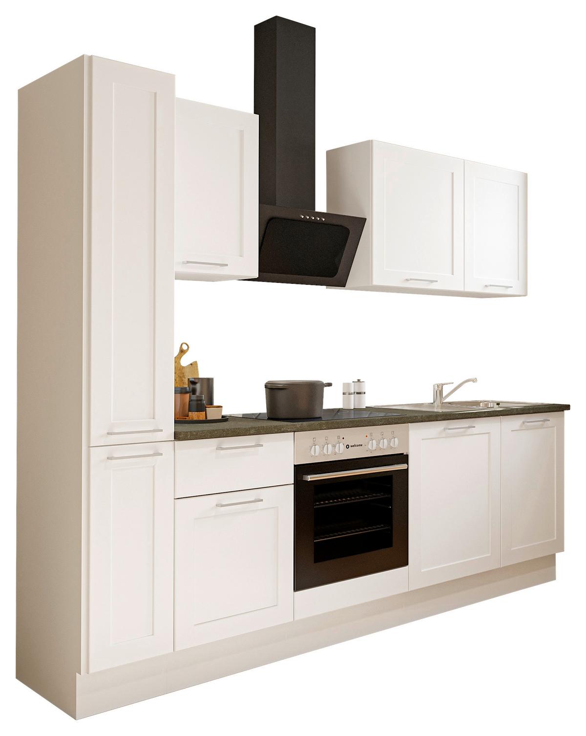 Küchenblock Marseille mit Geräten ca. 250 cm Weiß - Chromfarben/Anthrazit, Design, Holzwerkstoff/Metall (250cm) - P & B