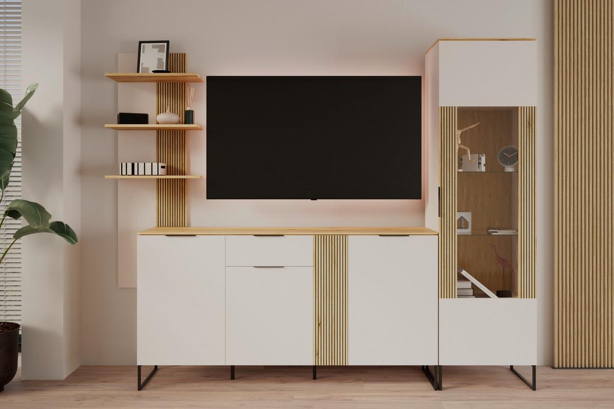 Comodă cu usi KING - cașmir/culoare lemn stejar, Modern, material pe bază de lemn (170/90/40cm) - Modern Living