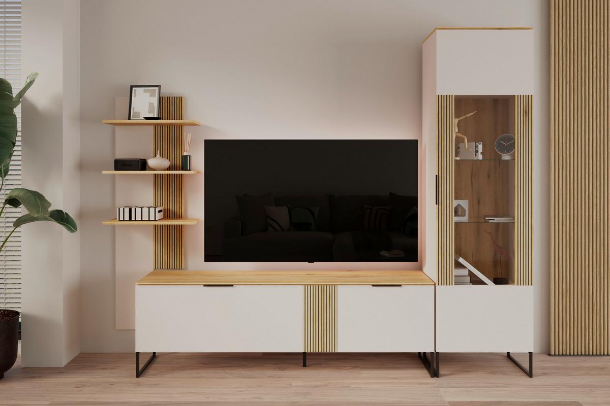Vitrina King - kašmir/boje hrasta, Moderno, staklo/drvni materijal (55,2/200/40cm) - Modern Living